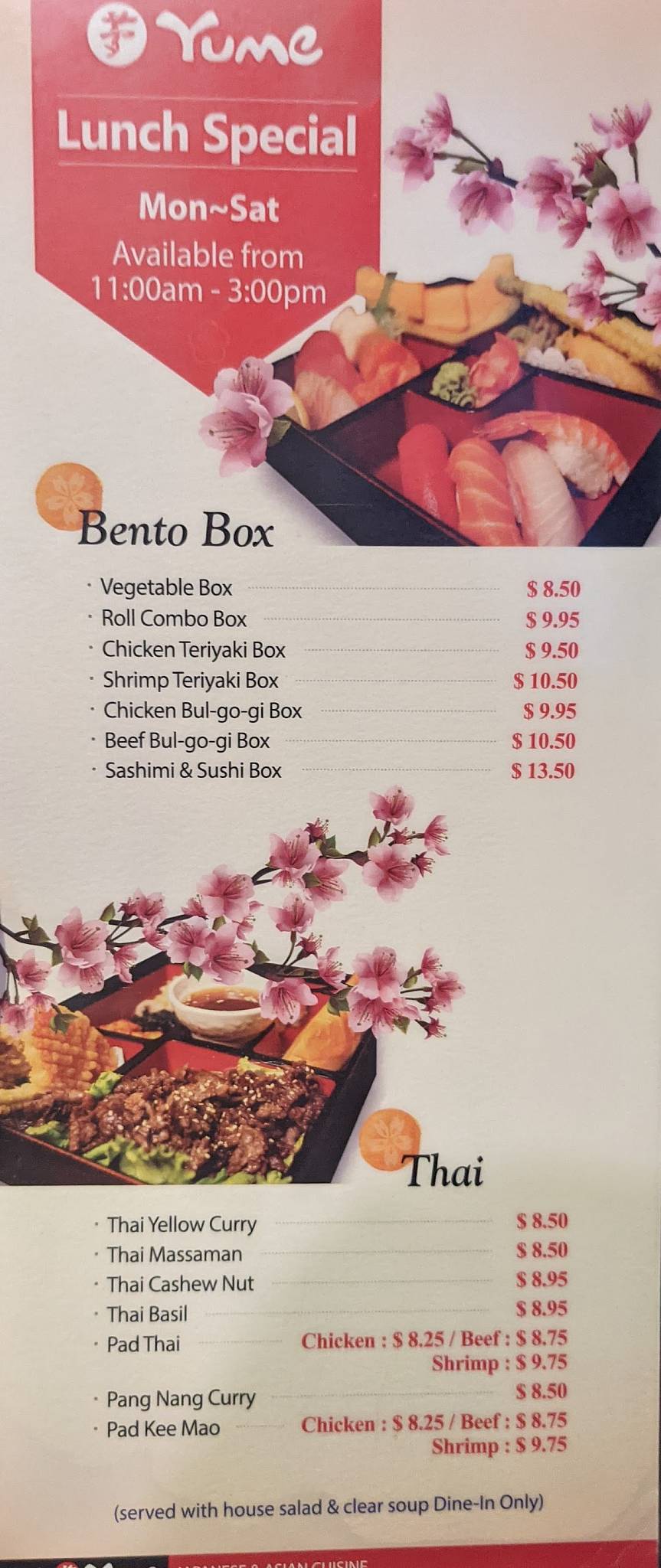 Menu at Yume Japanese & Asian Cuisine restaurant, Oxford