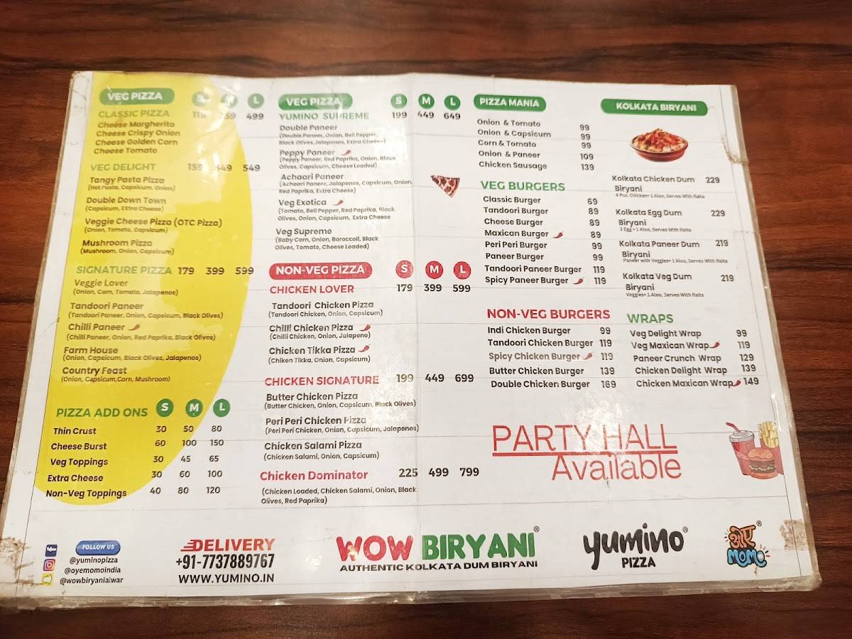 Yumino Pizza menu