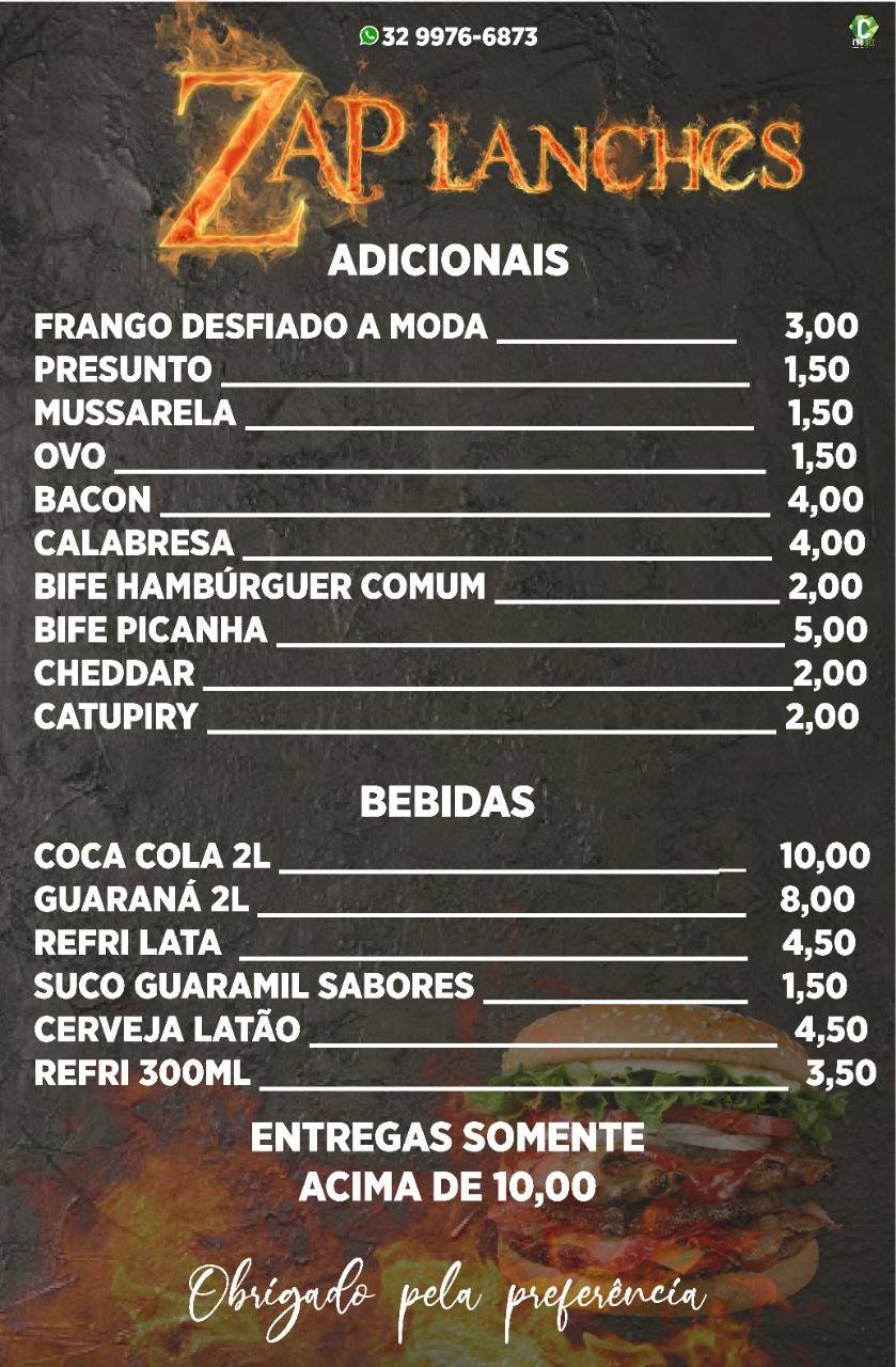 ZAP Lanches cardápio