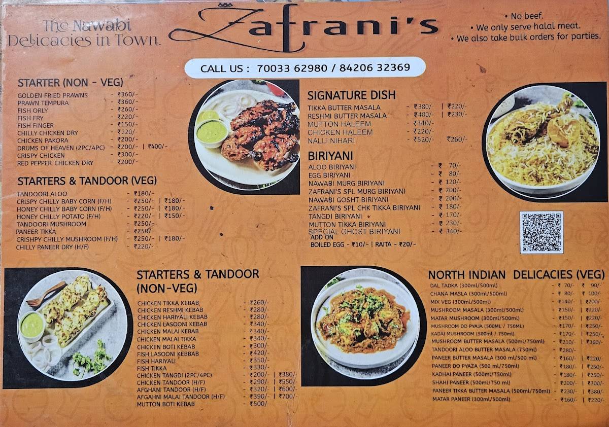 Zafrani's menu