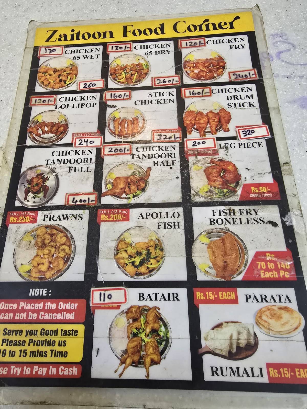 Zaitoon Food Corner menu