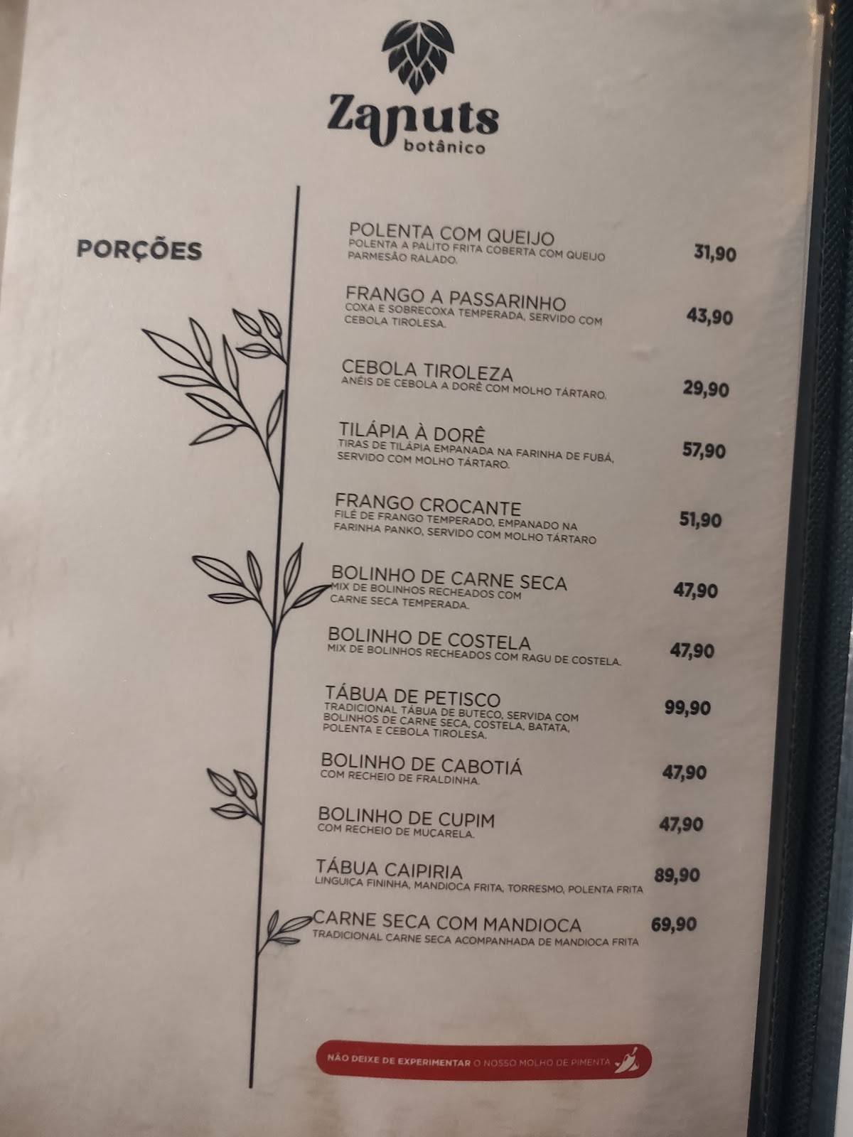 Zanuts Botânico Bar E Restaurante cardápio