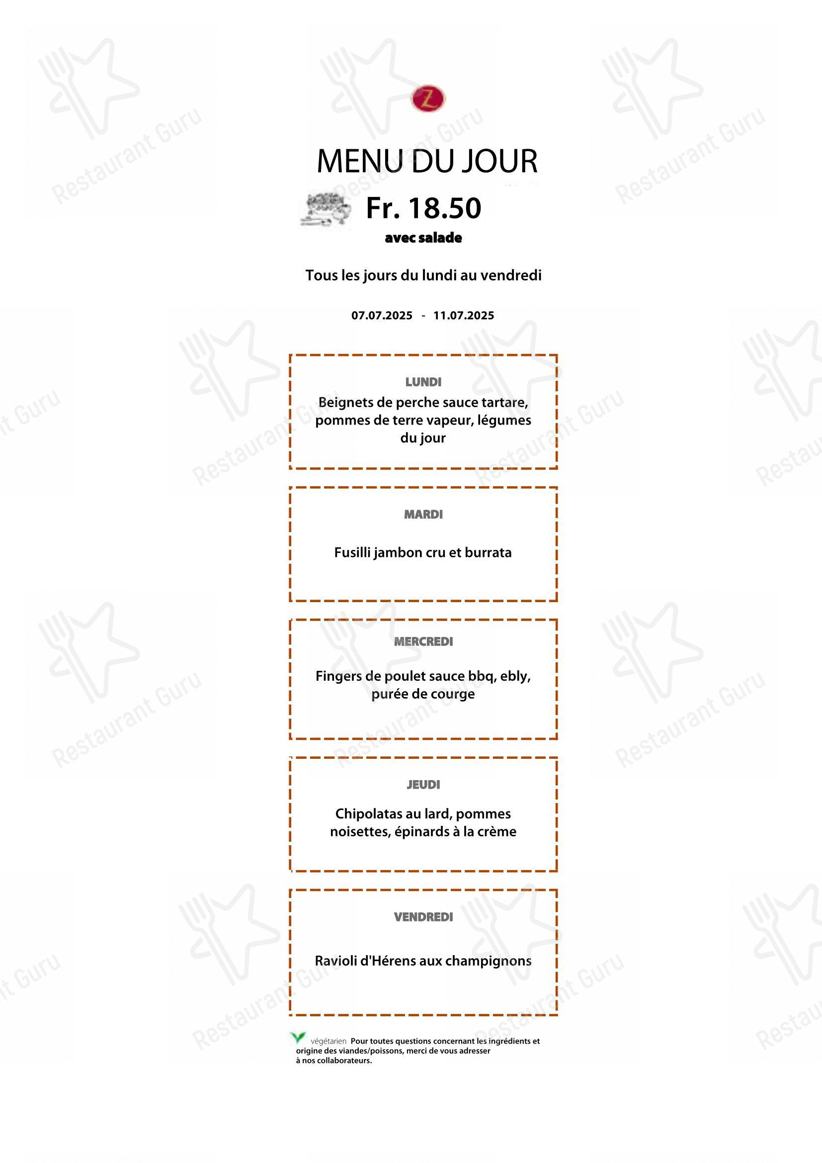 Zenhäusern Visp Bahnhof in Visp - Menu