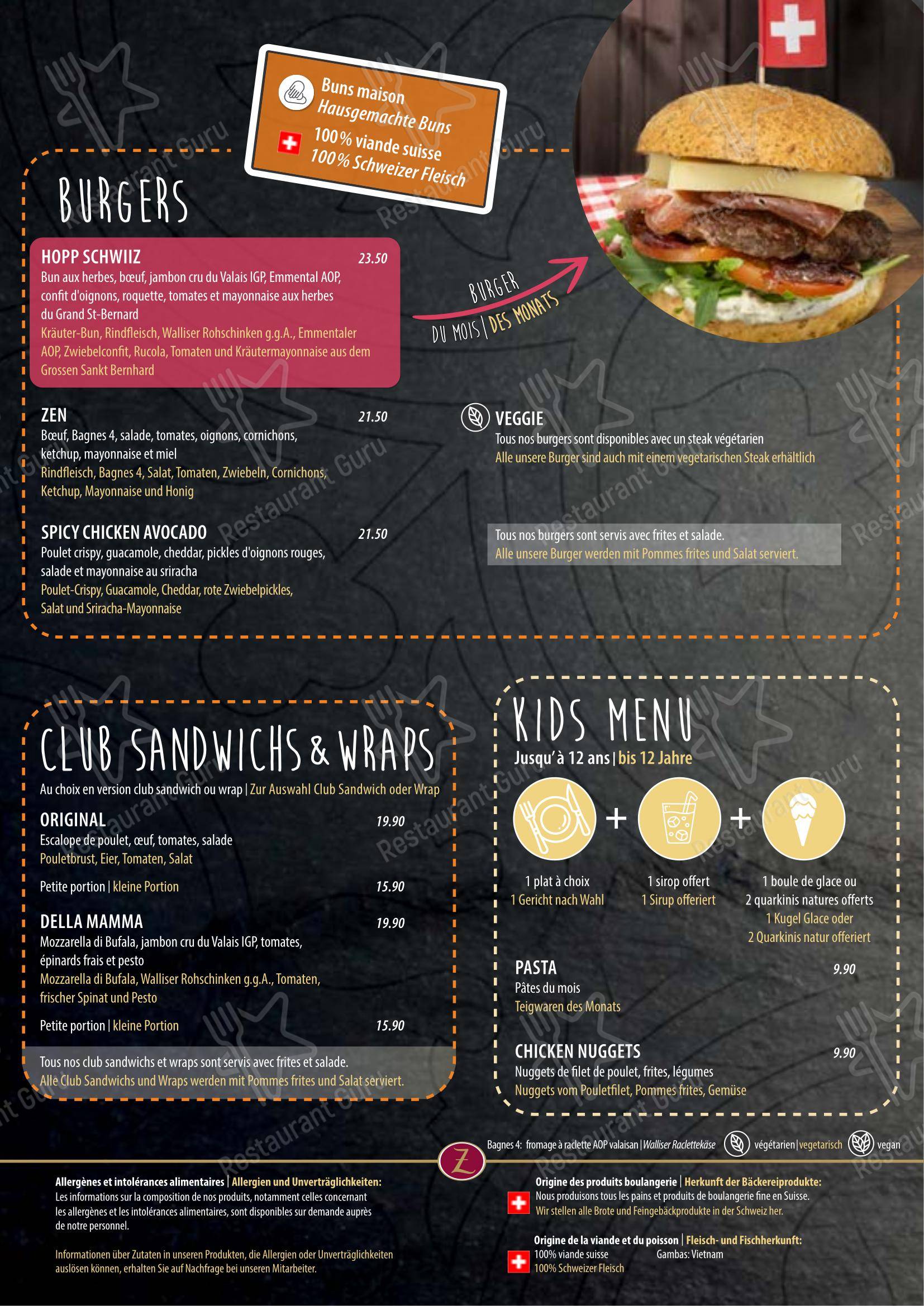 Menu di Zenhäusern Visp Bahnhof - Menu