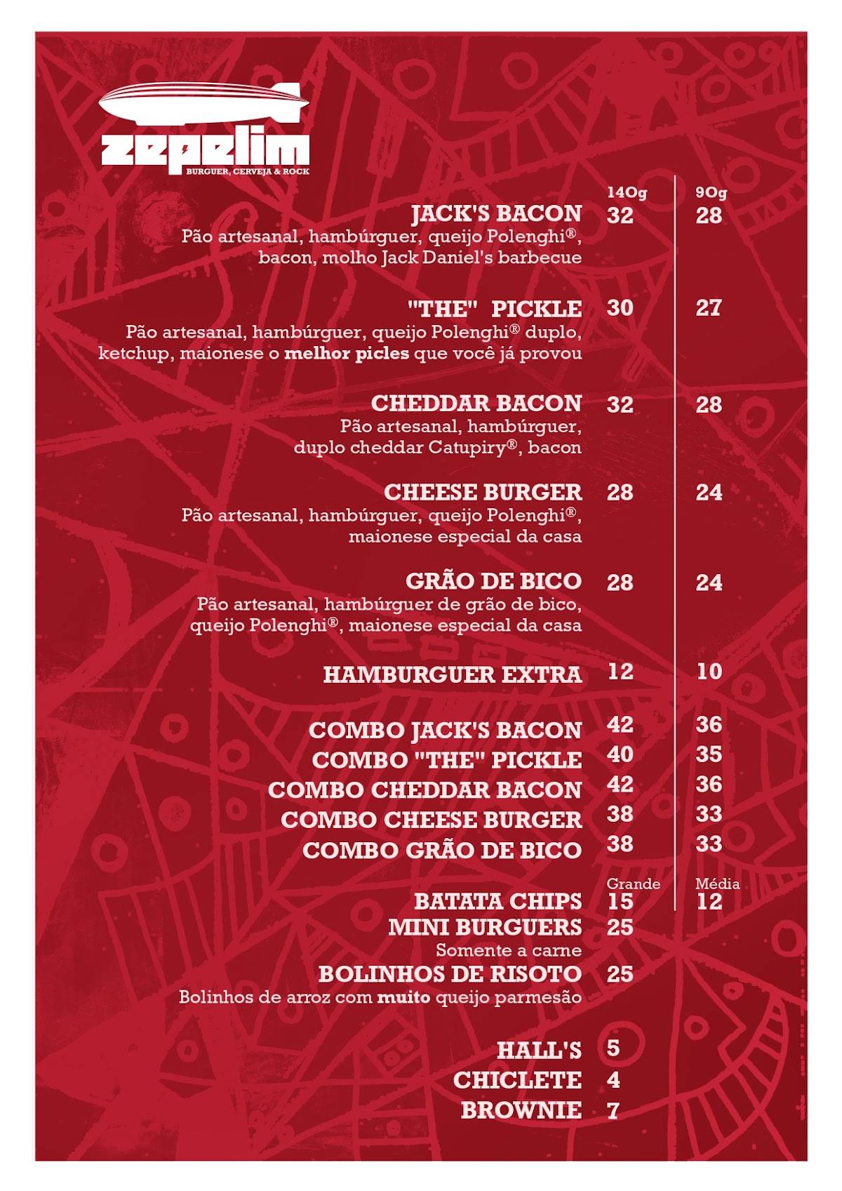 Zepelim | Burguer, Cerveja & Rock cardápio
