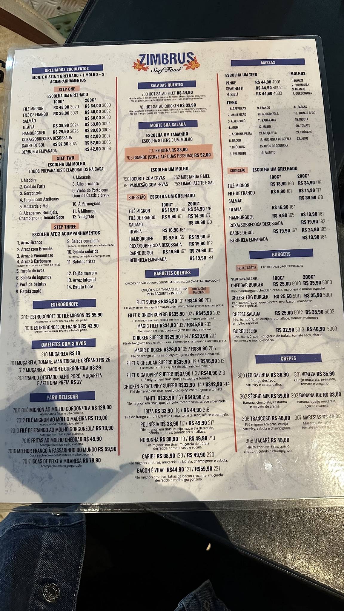 Zimbrus cardápio