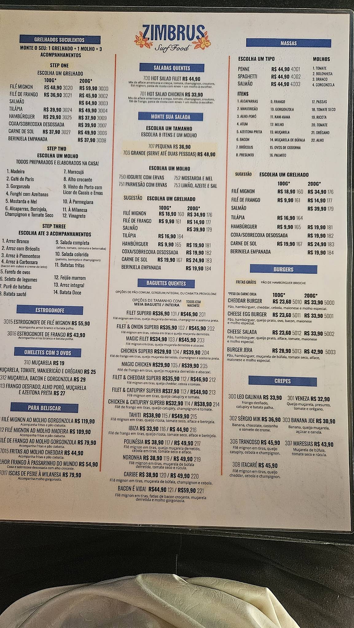 Zimbrus cardápio