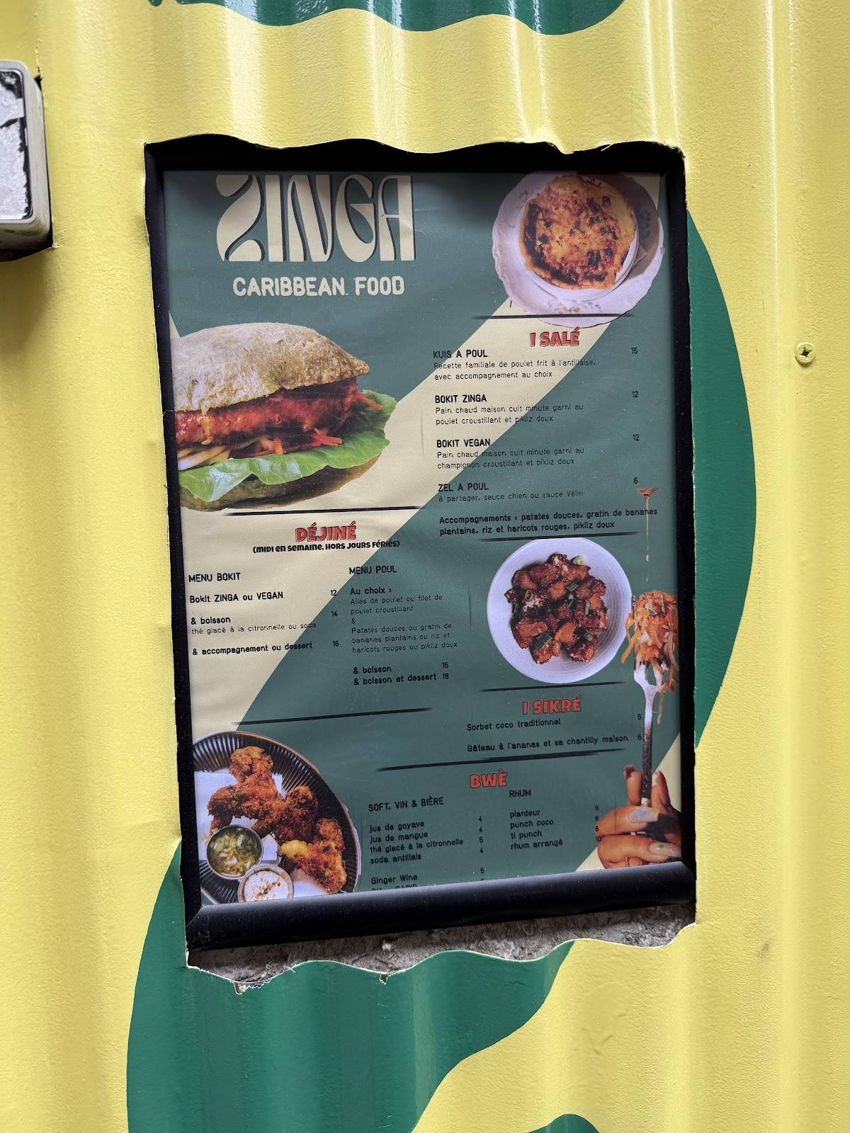 Menu de Zinga