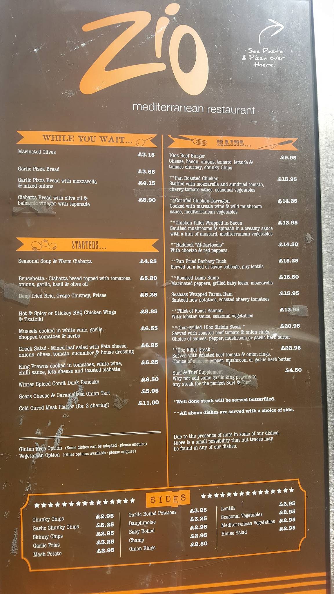 Menu at Zio restaurant, Portadown