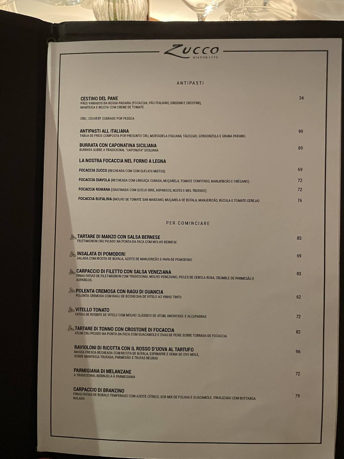 Zucco Ristorante: Cozinha Italiana, Contemporâneo, Risotos, Massas, Vinhos SP cardápio