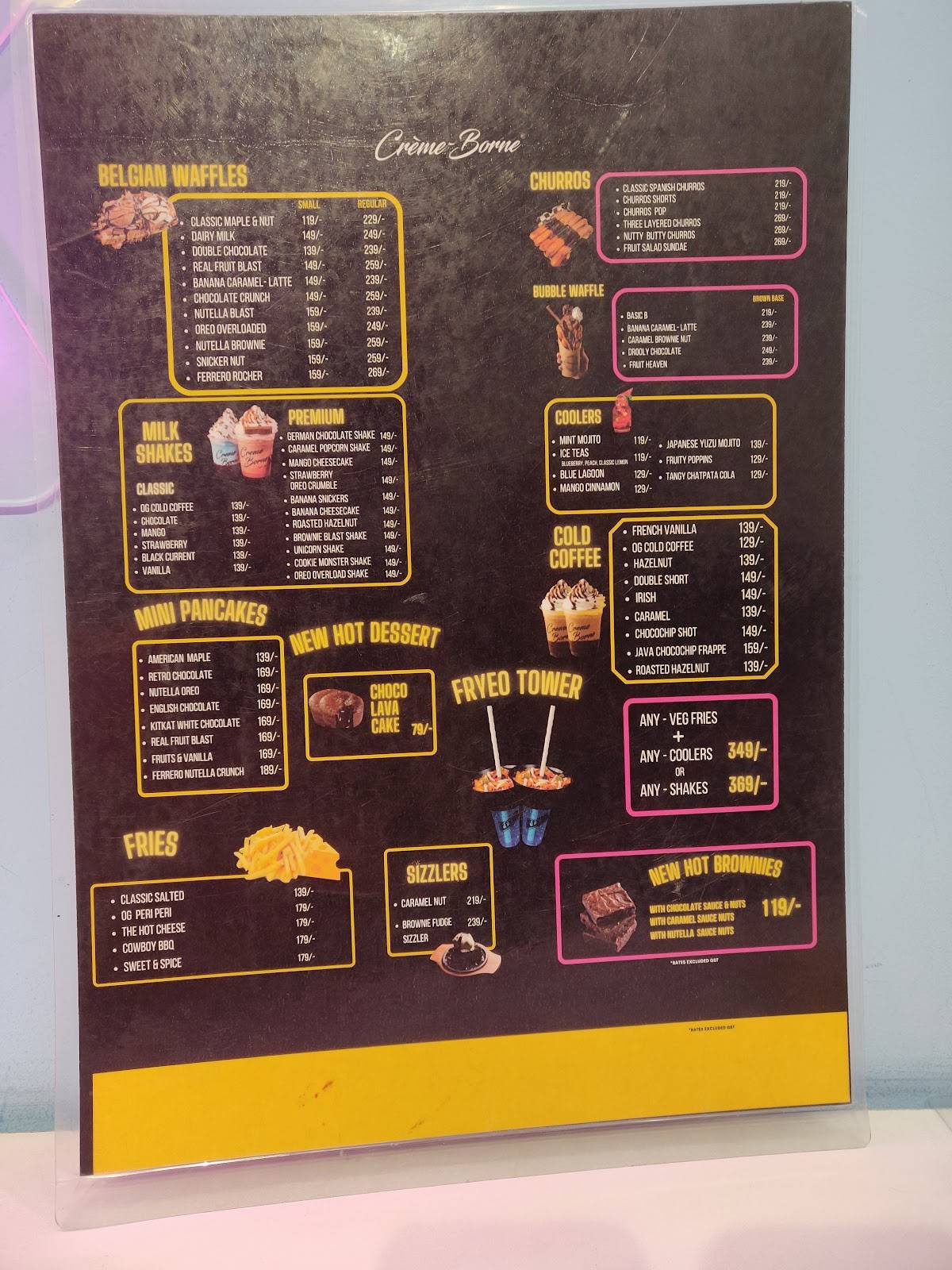 cremeborne Cafe menu