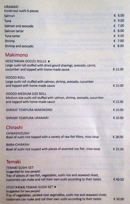 Menu di Doozo 