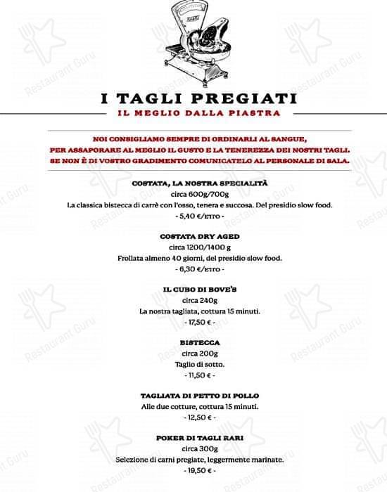 Menu di Bove’s 