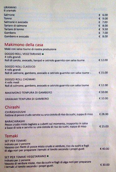 Menu di Doozo 