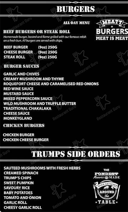 Carta de Trumps Grillhouse and Butchery