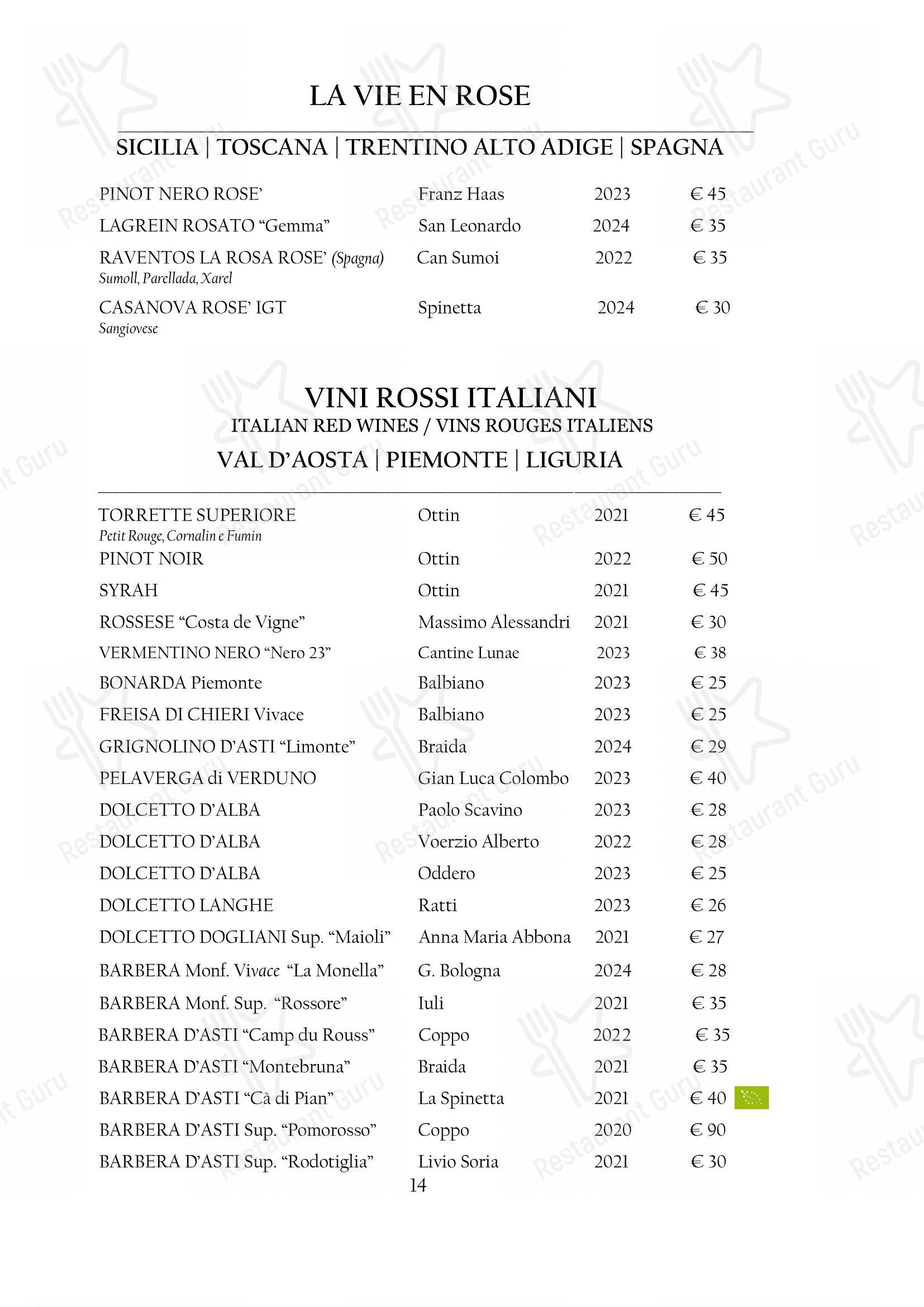Menu per Arcadia in Torino