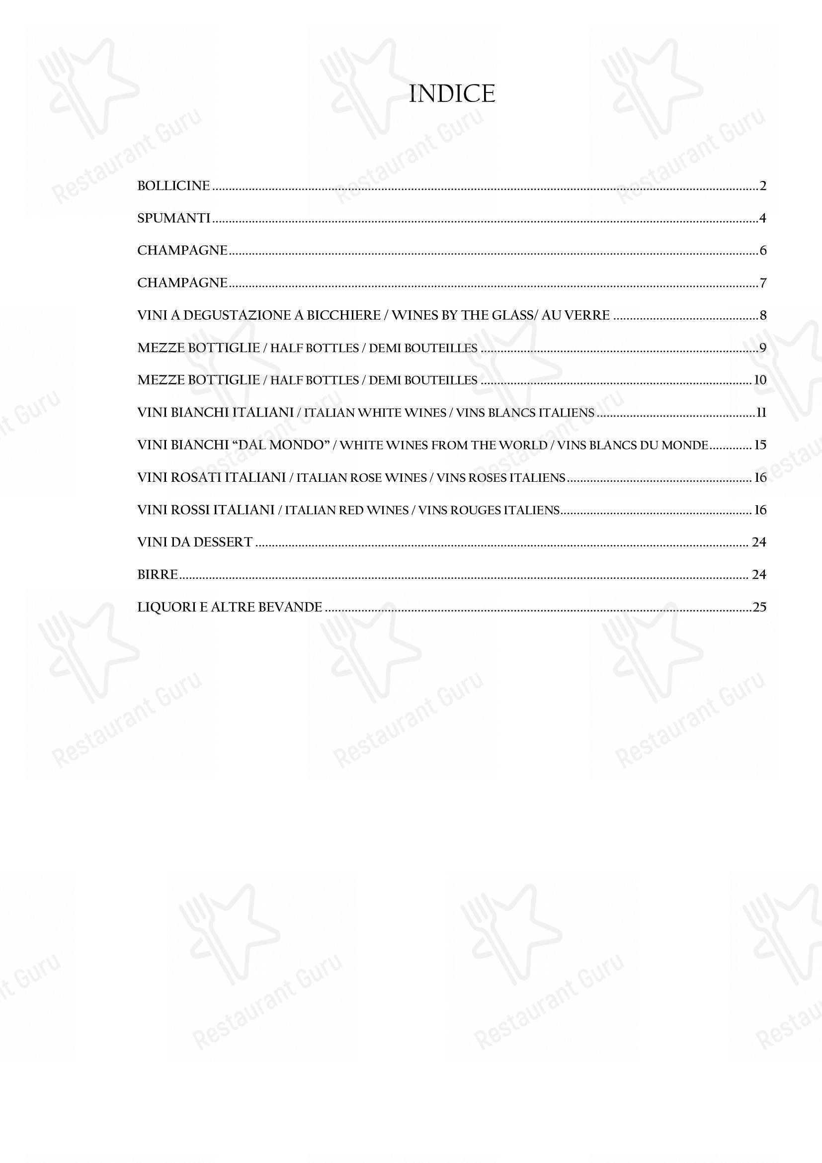 Menu pour Arcadia dans Turin