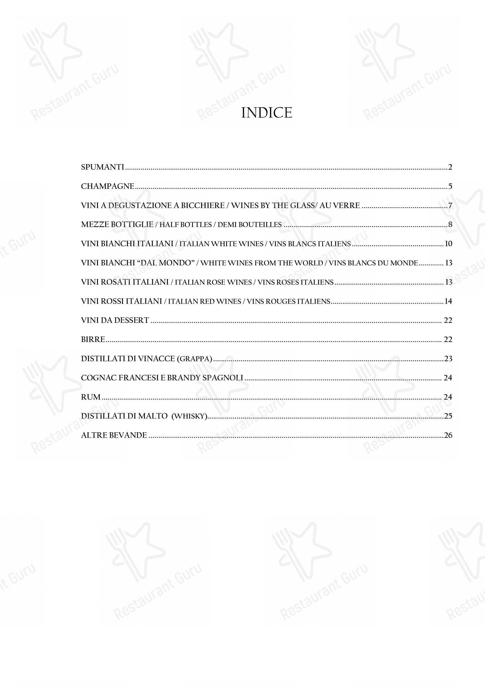 Menu per Arcadia ristorante