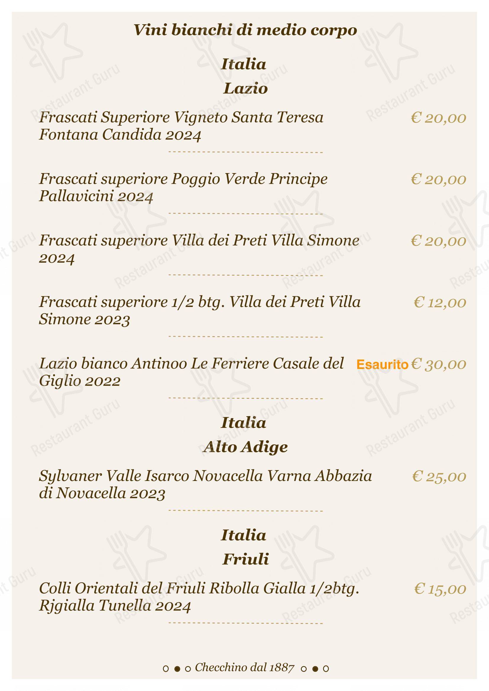Lunch Menu per Checchino dal 1887 in Roma