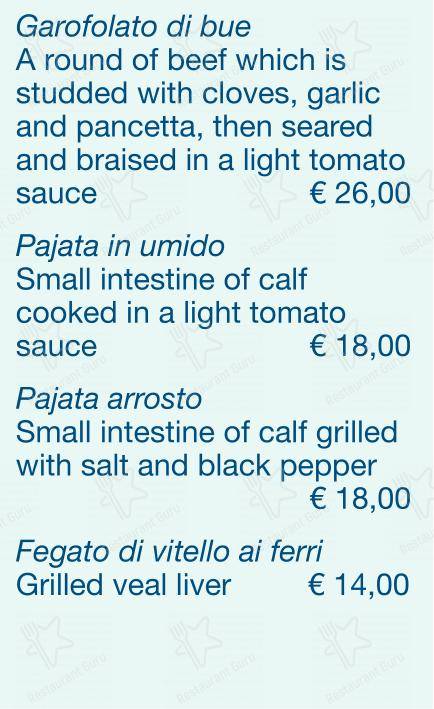 Menu bar per Checchino dal 1887 ristorante