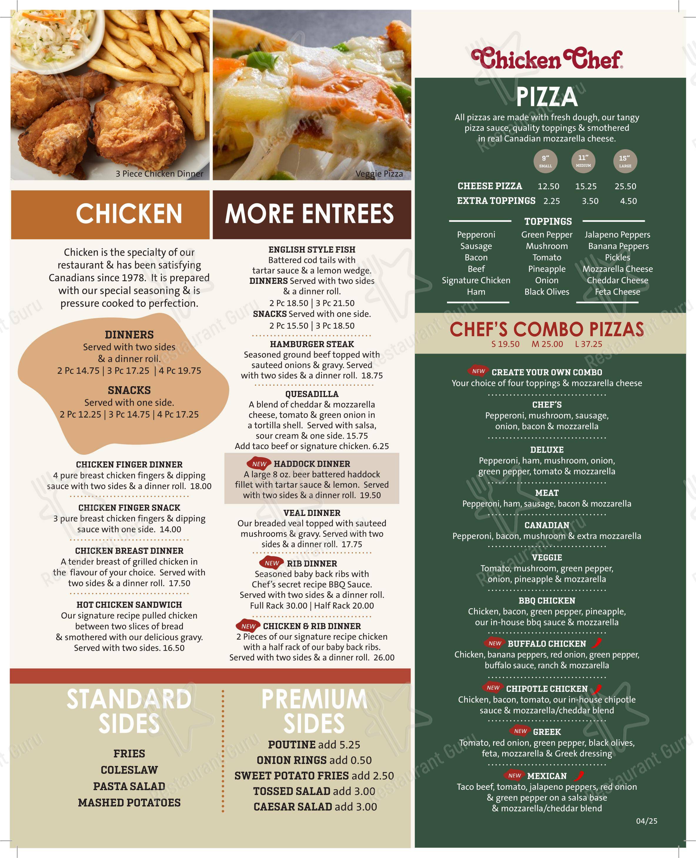 Menu pour Chicken Chef - Menu
