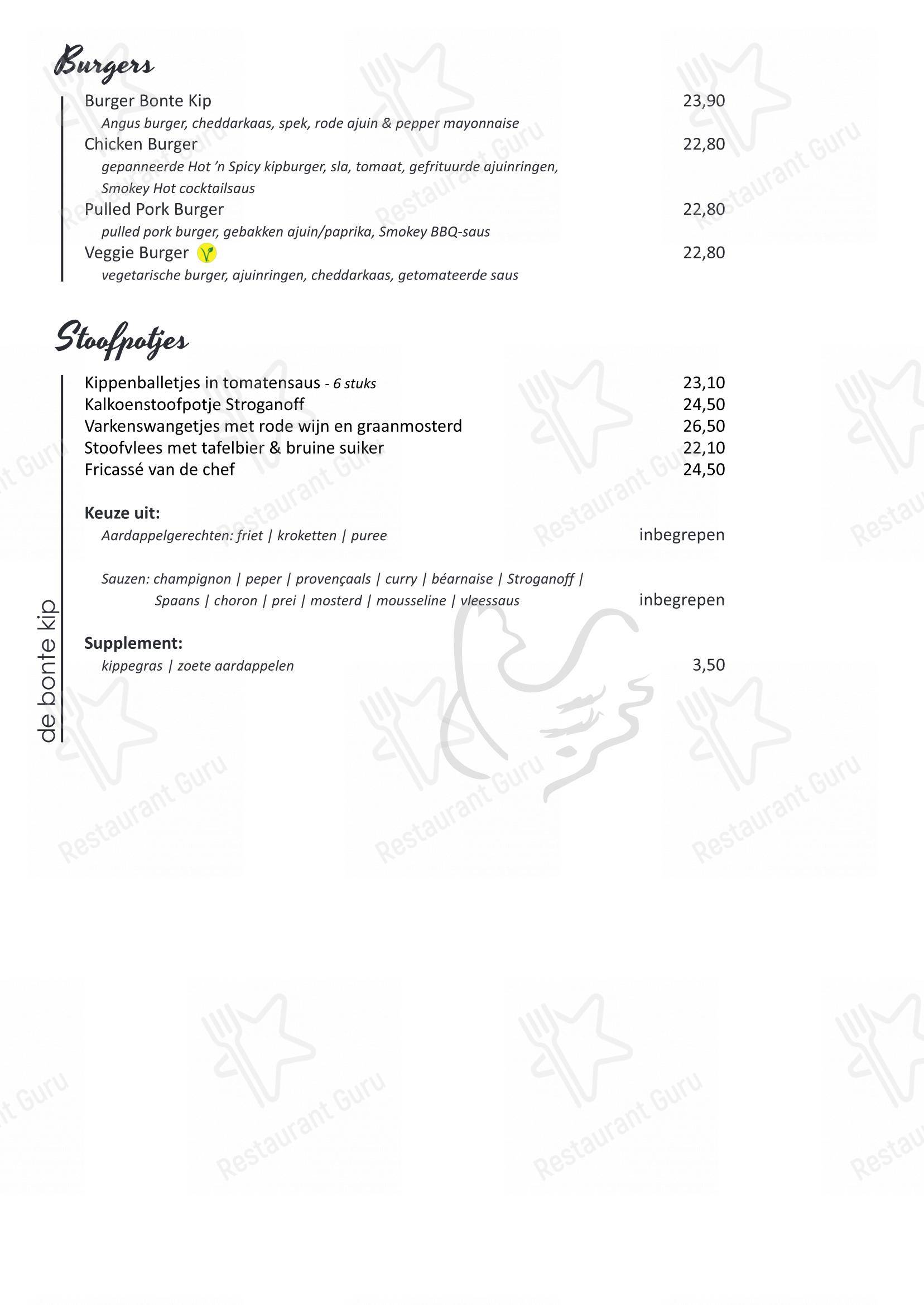 Menu bar pour De Bonte Kip, Restaurant restaurant