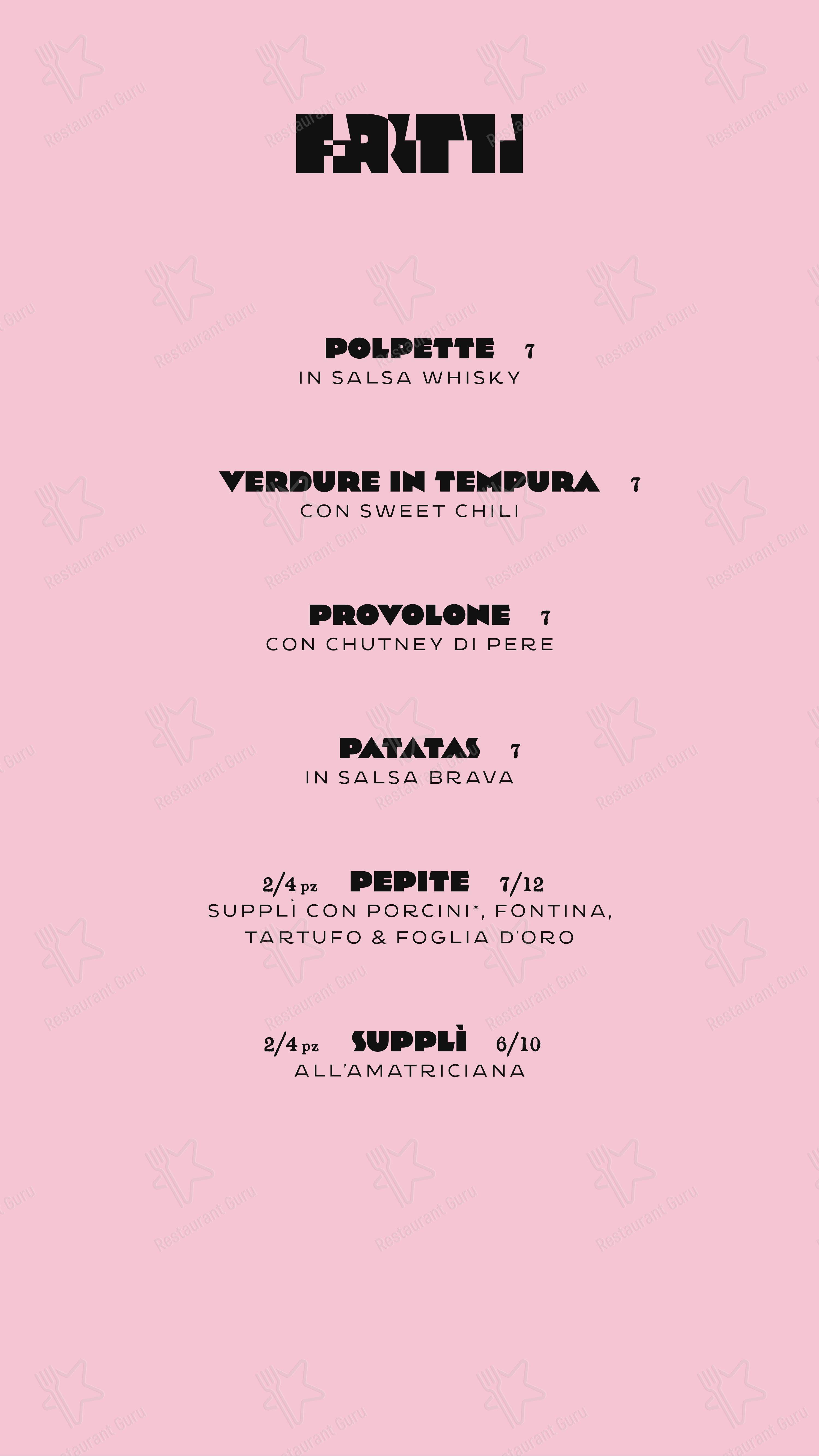 Menu per Depero Club in Rieti