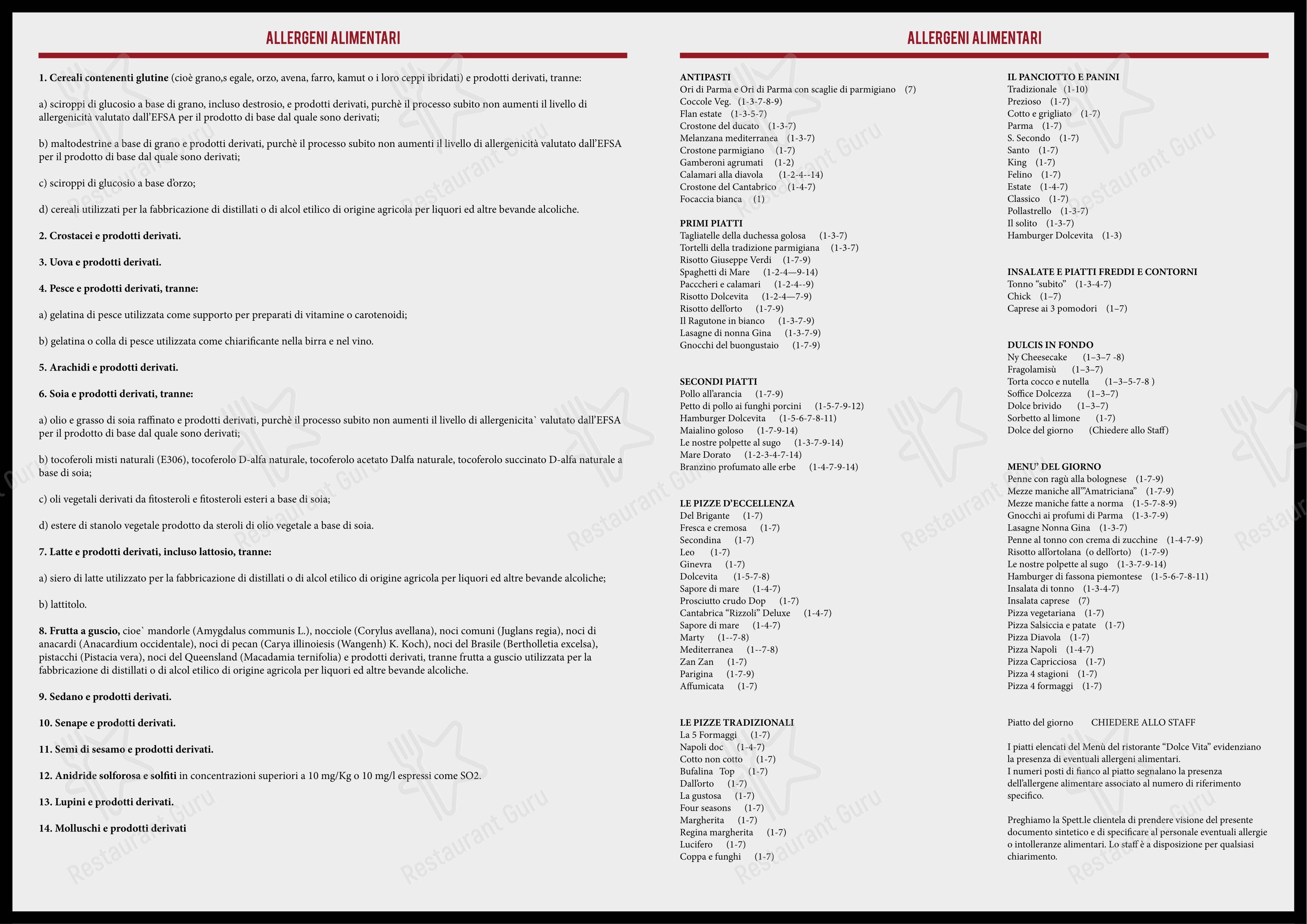 Dolcevita in Parma - Menu