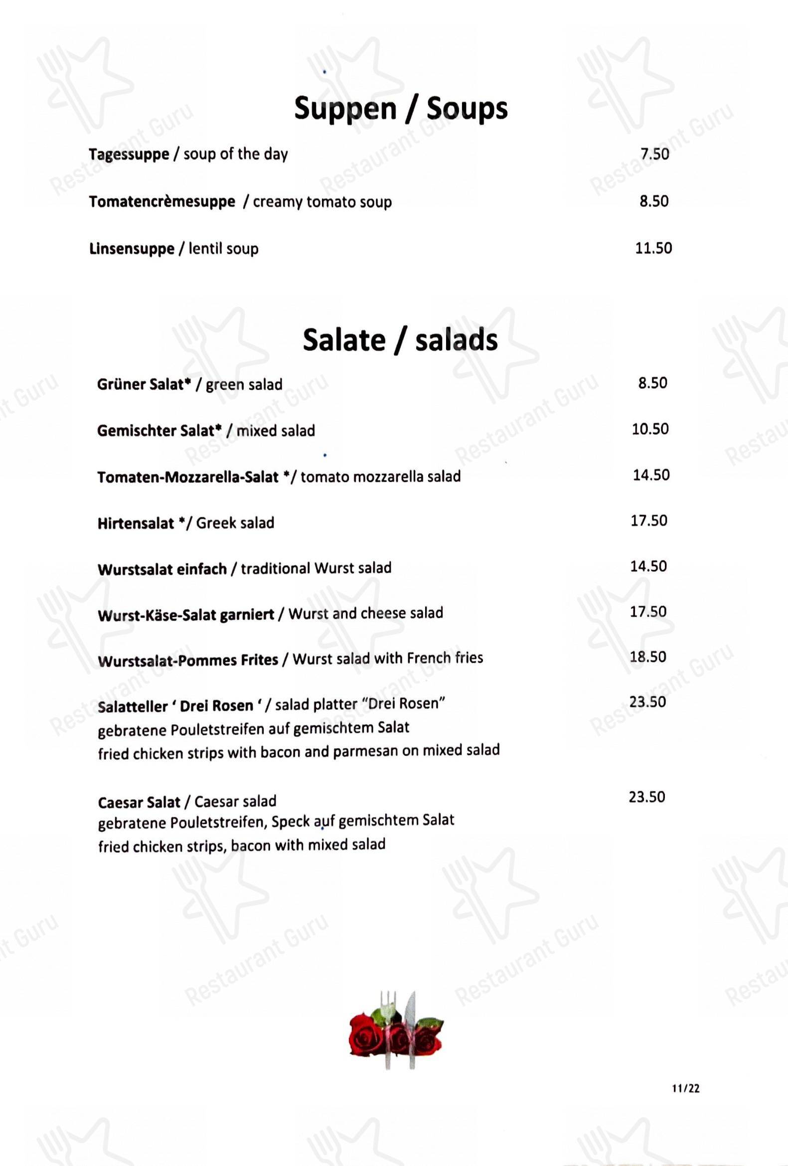 Drei Rosen in Basilea - Menu