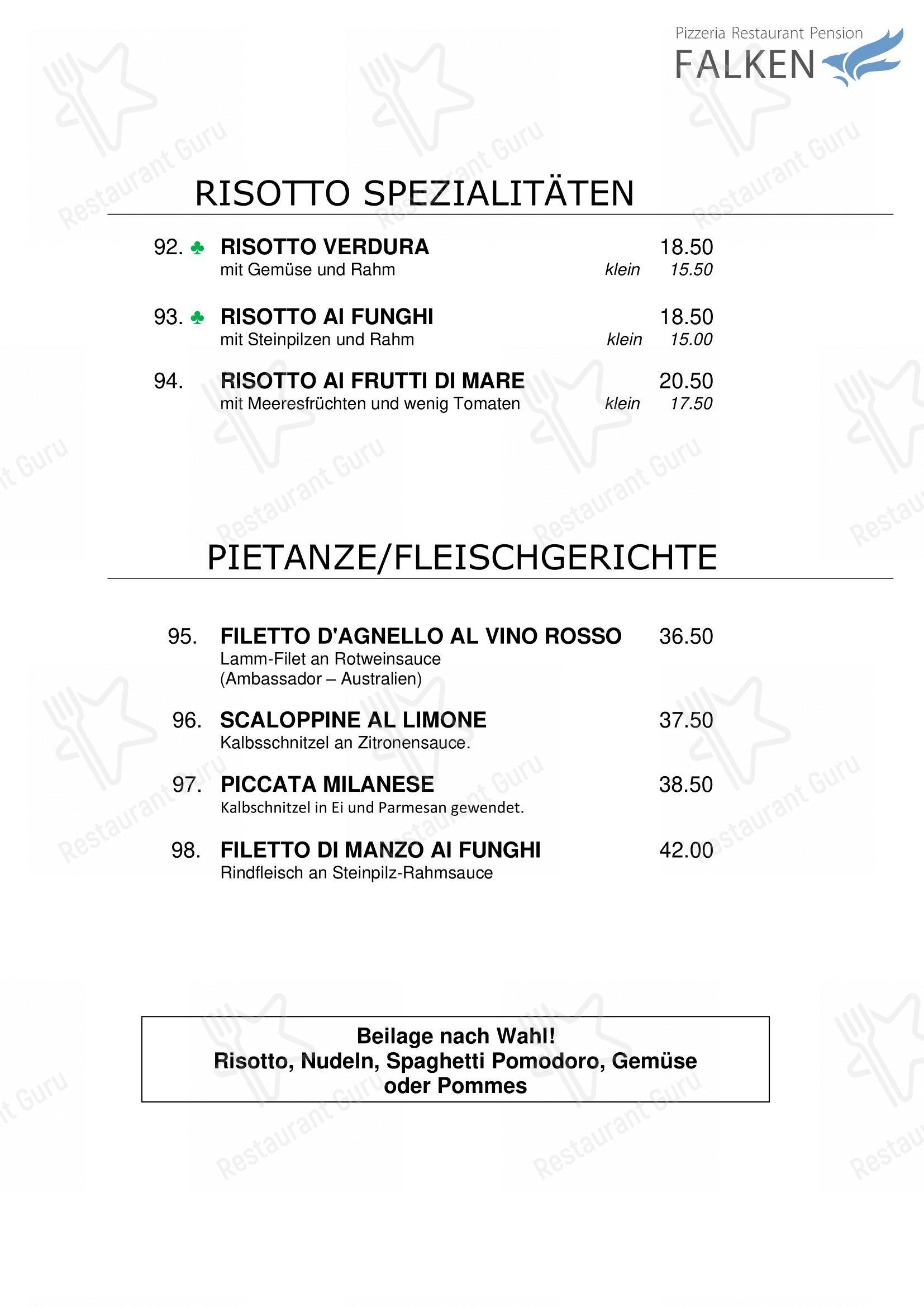 Menu di Falken, Pizzeria and Indian food - Menu