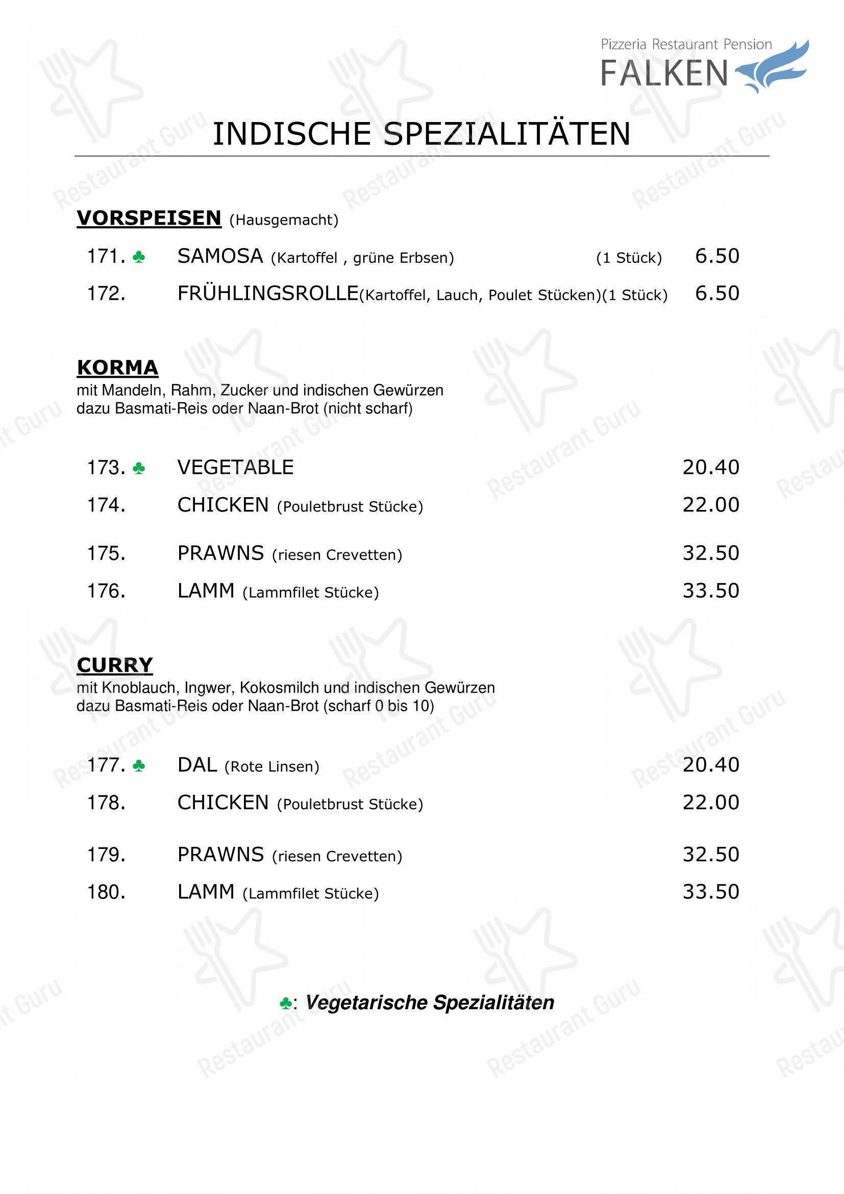 Menu bar per Falken, Pizzeria and Indian food in Gais