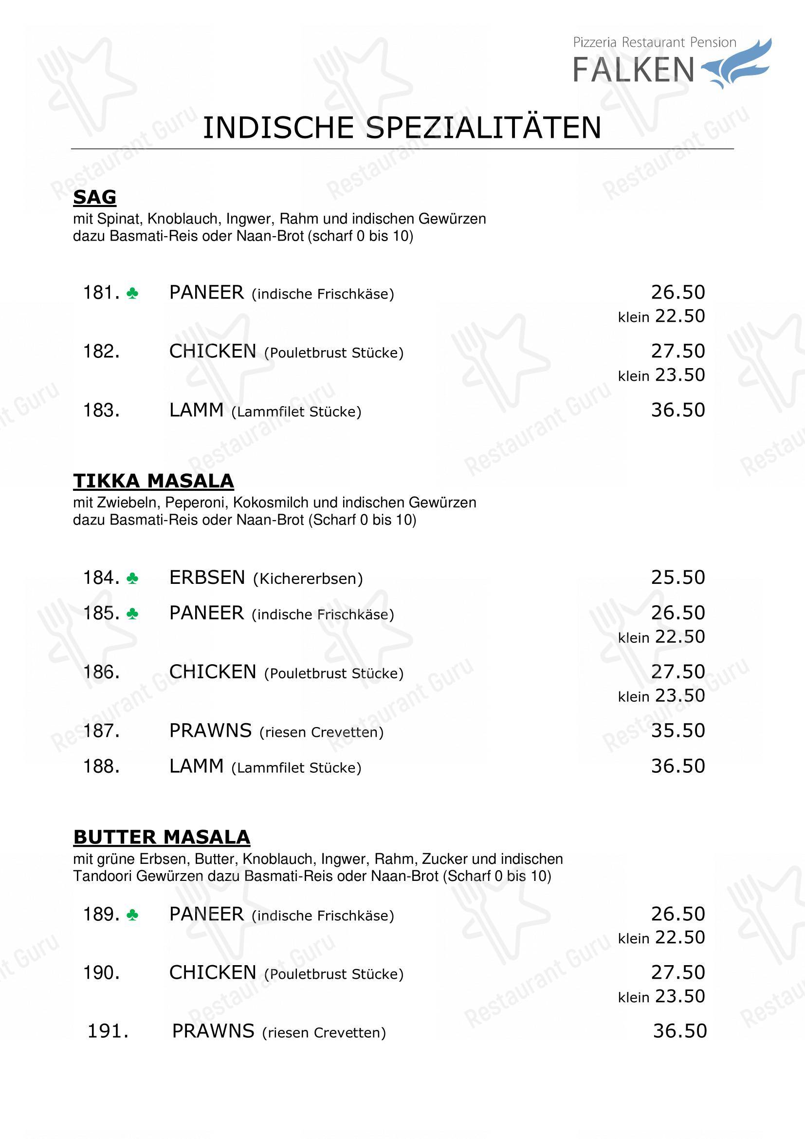 Menu di Falken, Pizzeria and Indian food - Menu