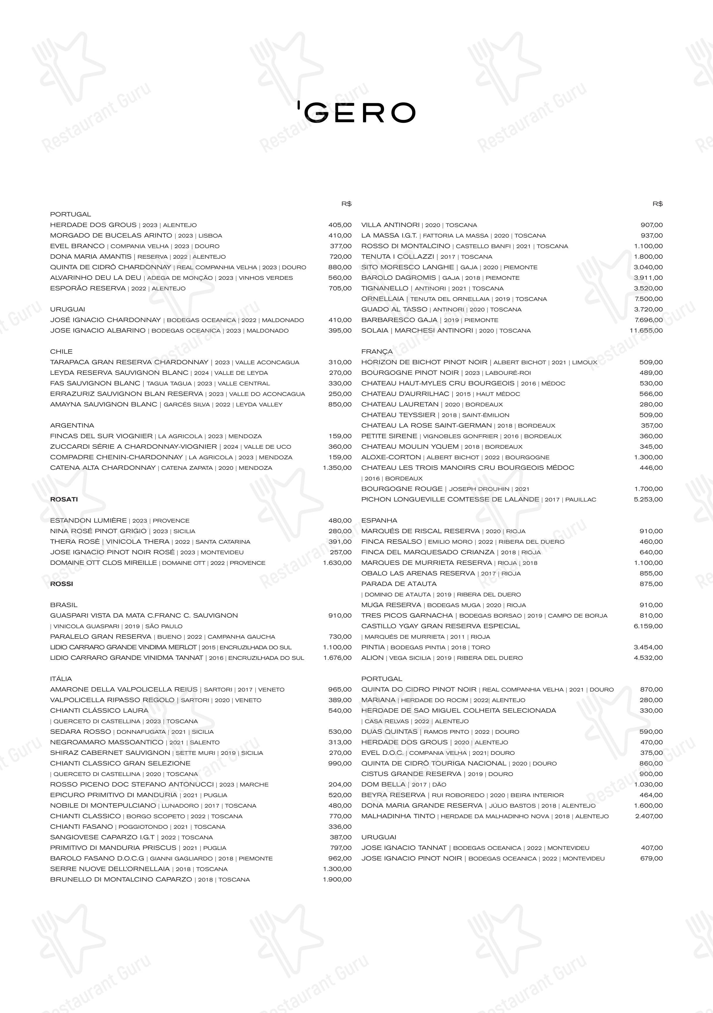 Gero Rio em Rio de Janeiro - Menu