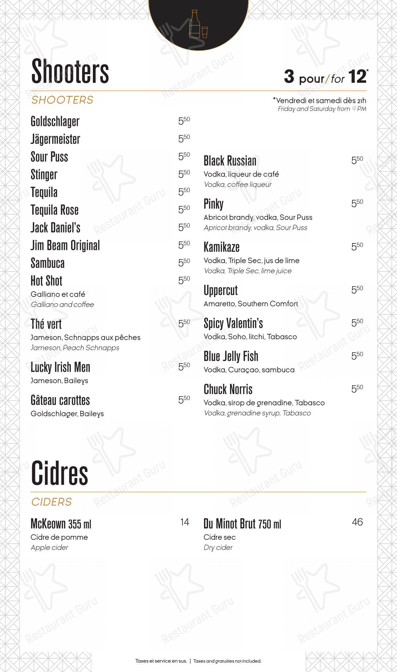 Dinner Menu pour Ginger Resto-Bar restaurant