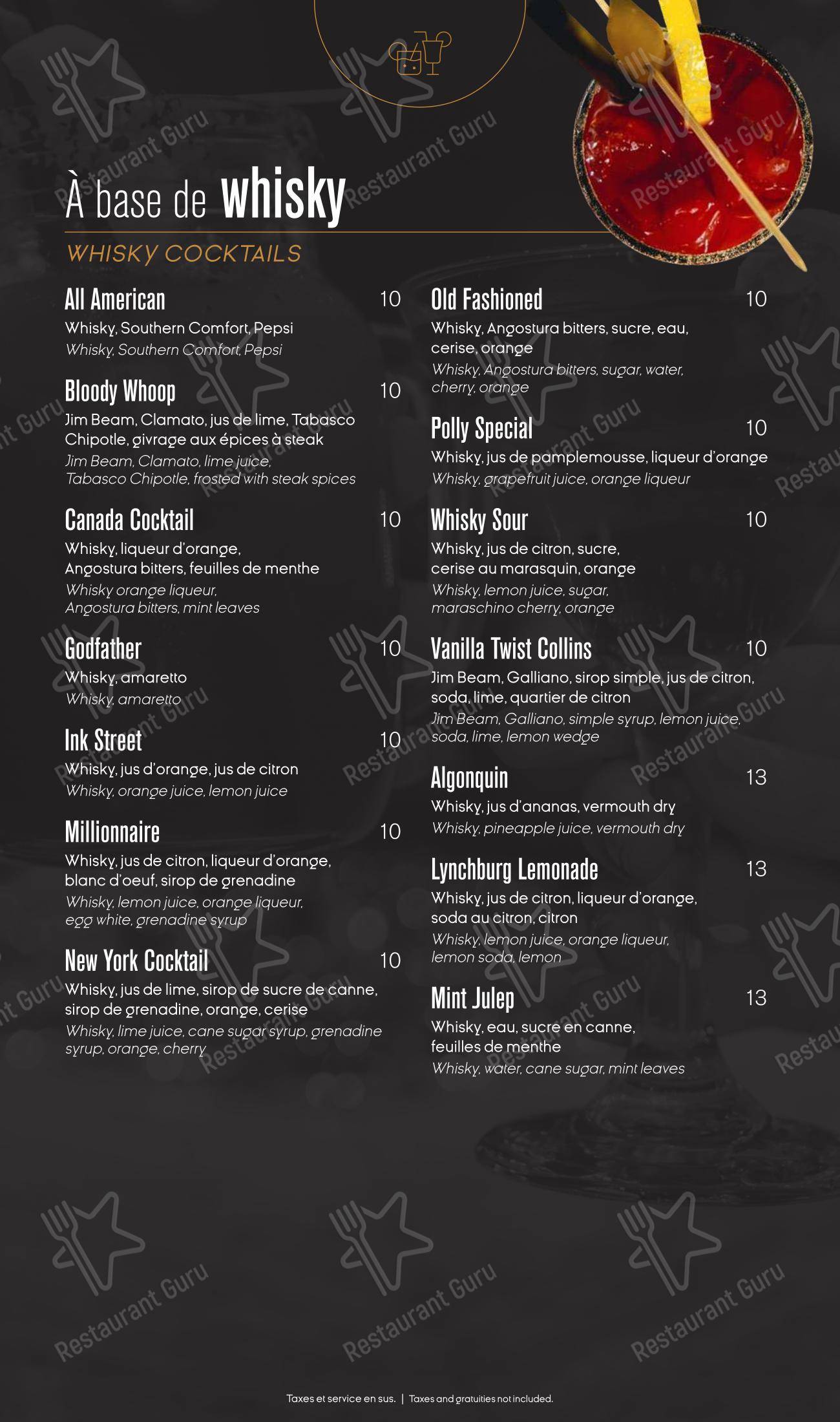 Dinner Menu pour Ginger Resto-Bar dans Québec