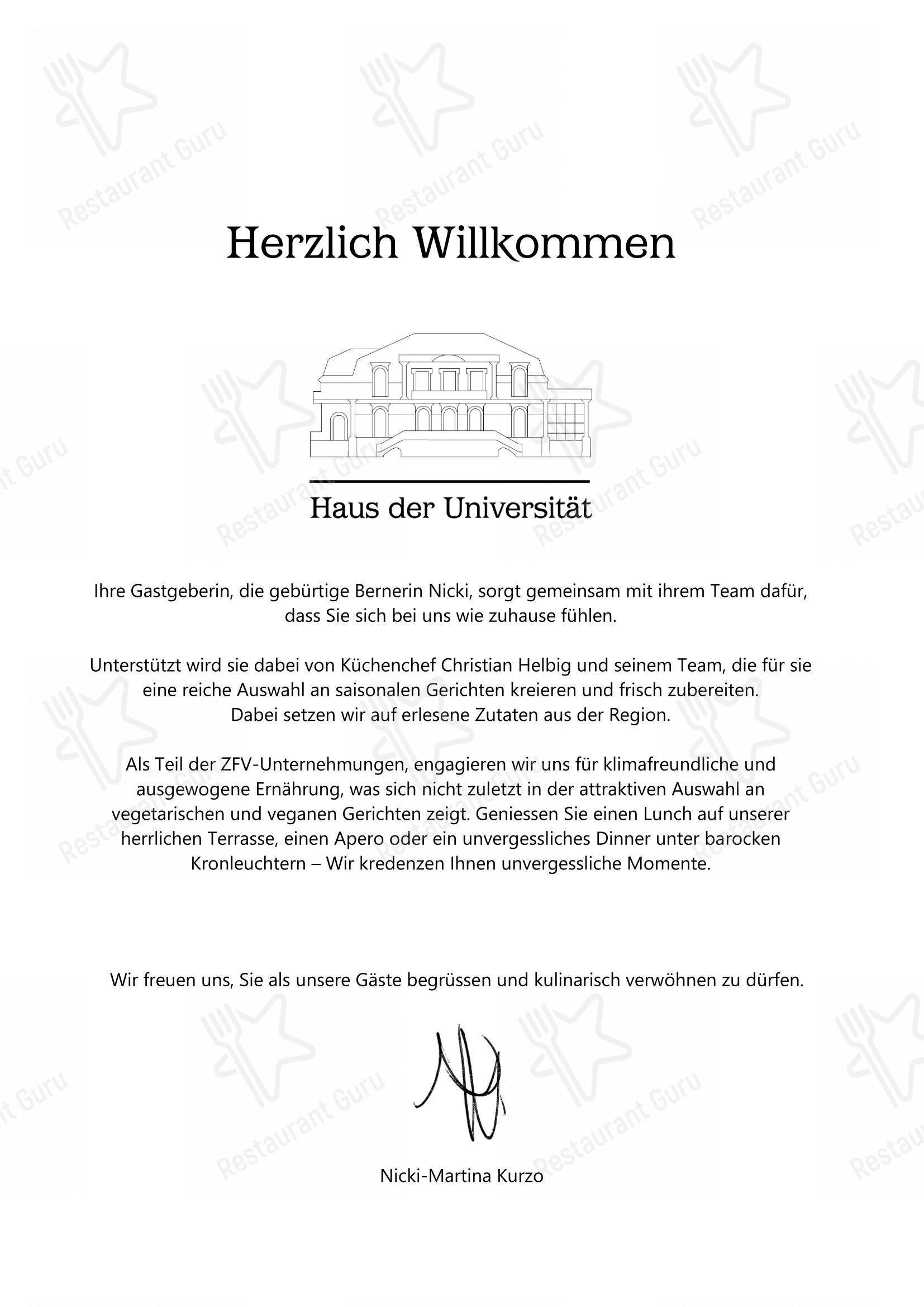 Haus der Universität Bern in Berna - Menu