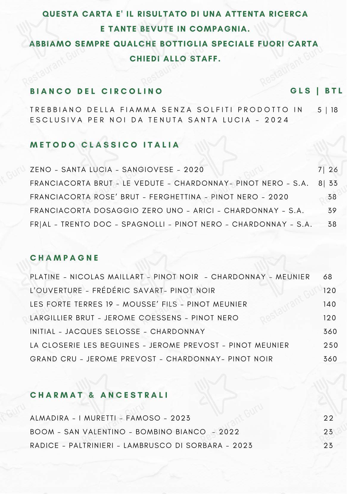 菜单 per Il Circolino ristorante