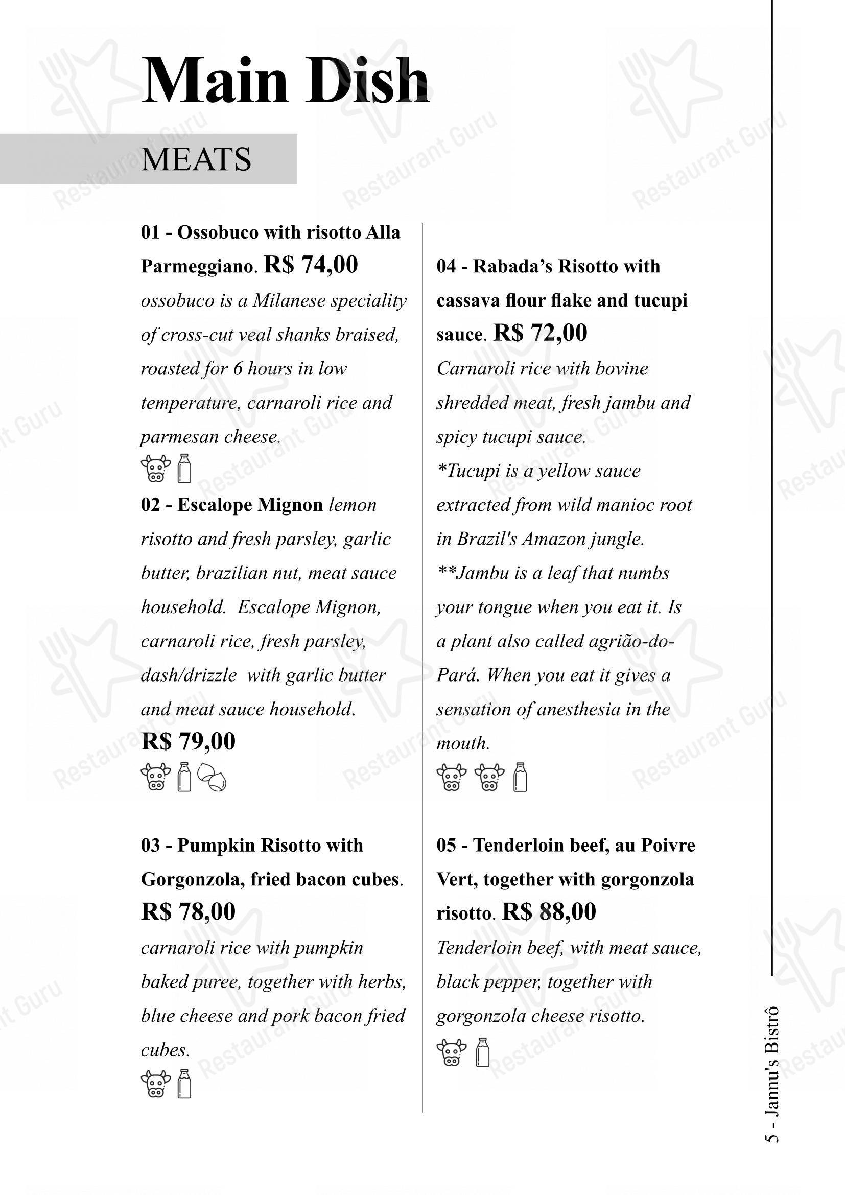 Menu bar para Jannu's Bistrô restaurante