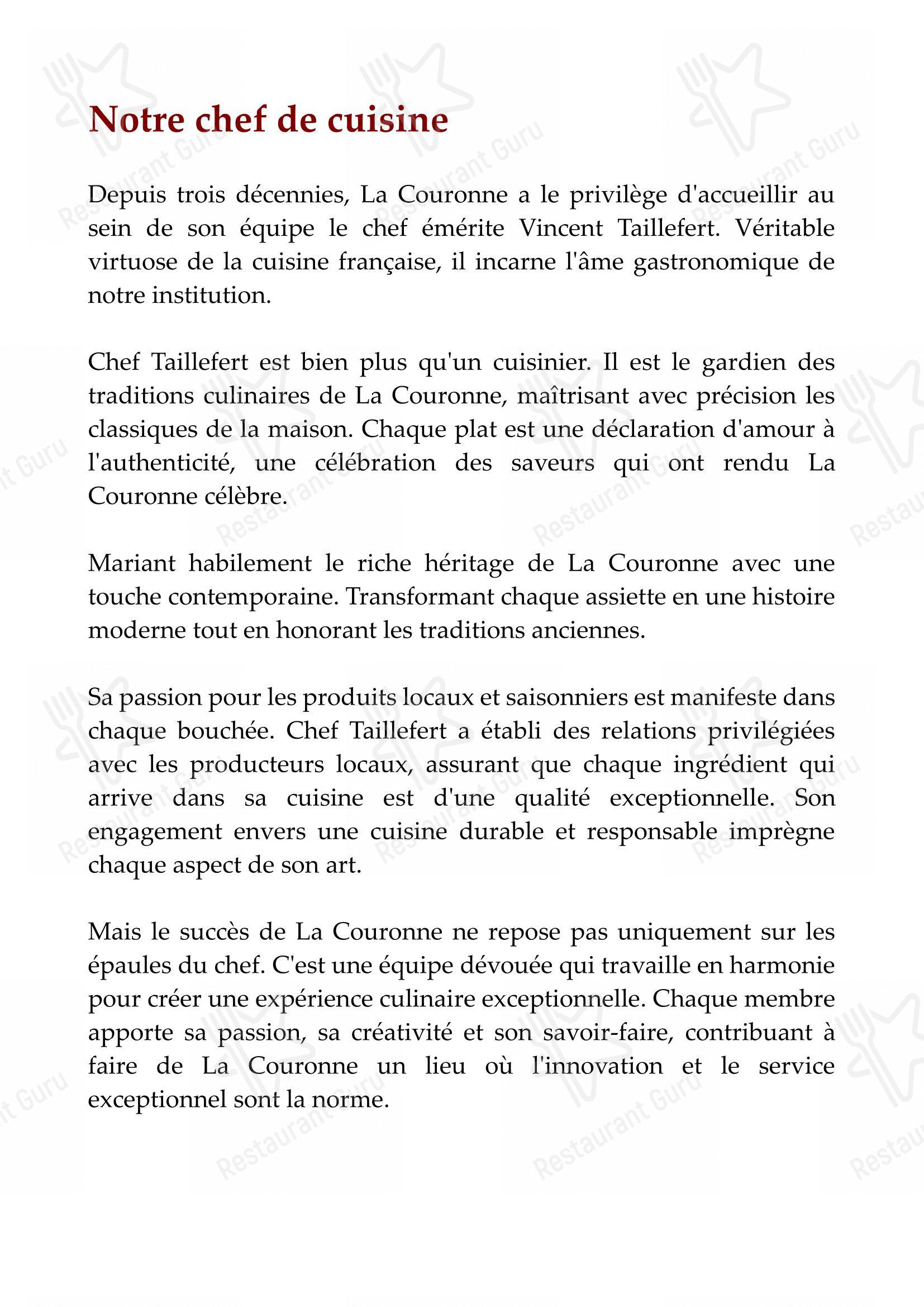 Menu bar pour La Couronne restaurant