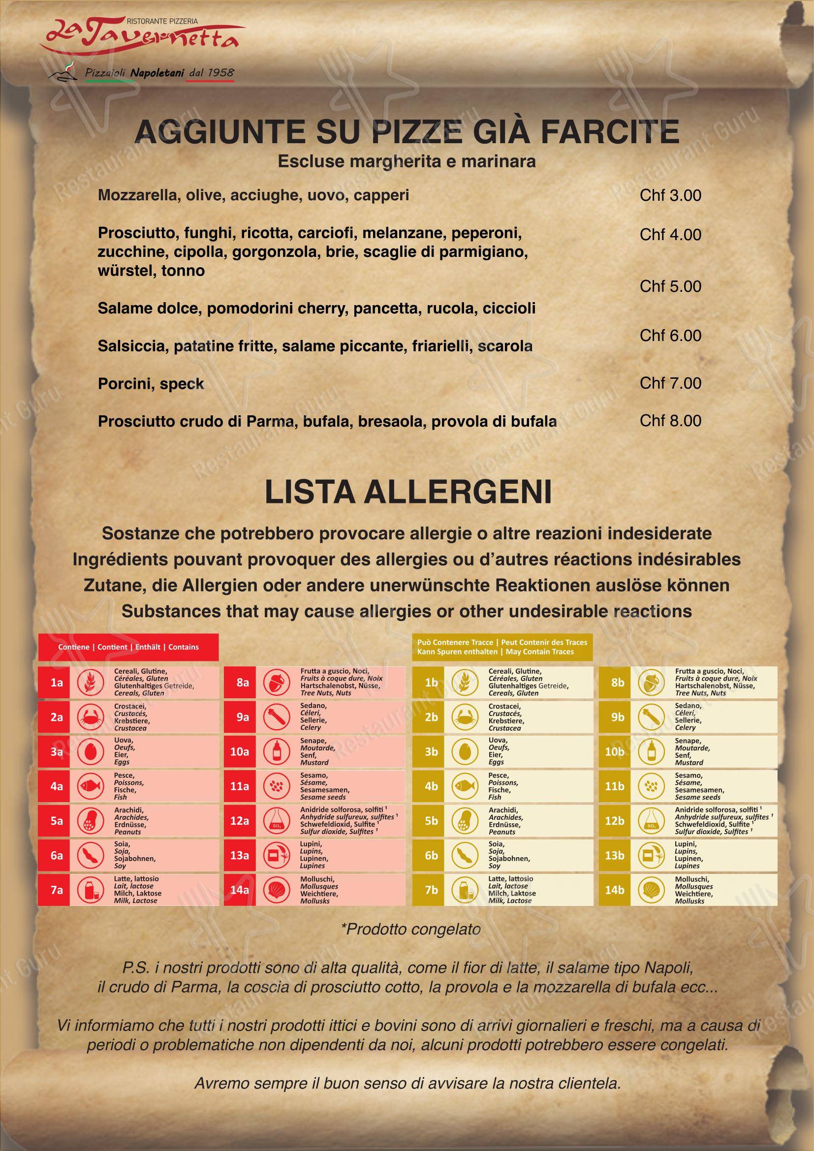 Menu per La Rocca (nuova gestione) in Agno