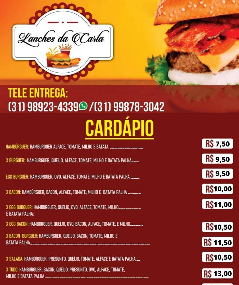 Lanches Da Carla cardápio