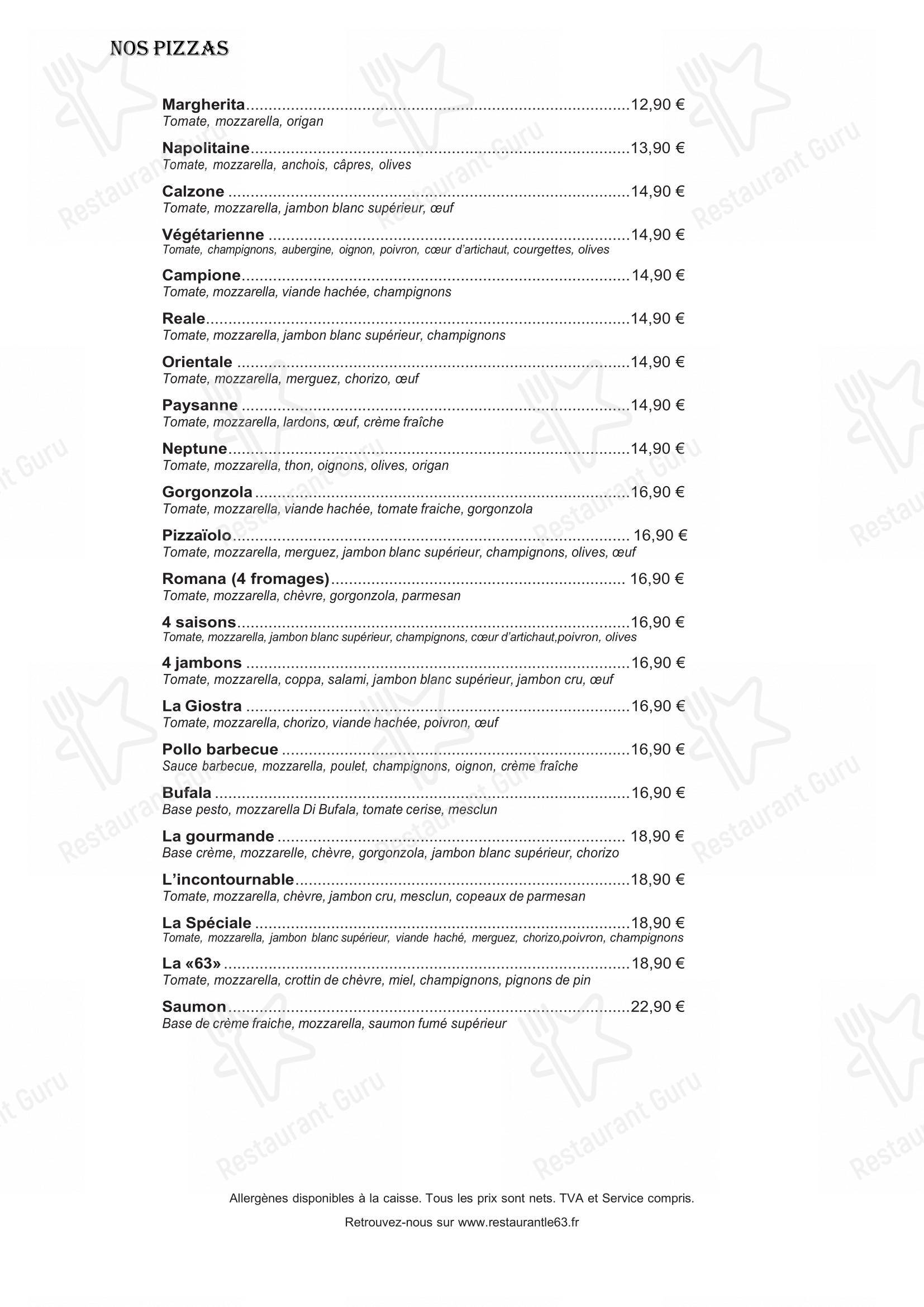 Menu bar pour Le 63 bbq