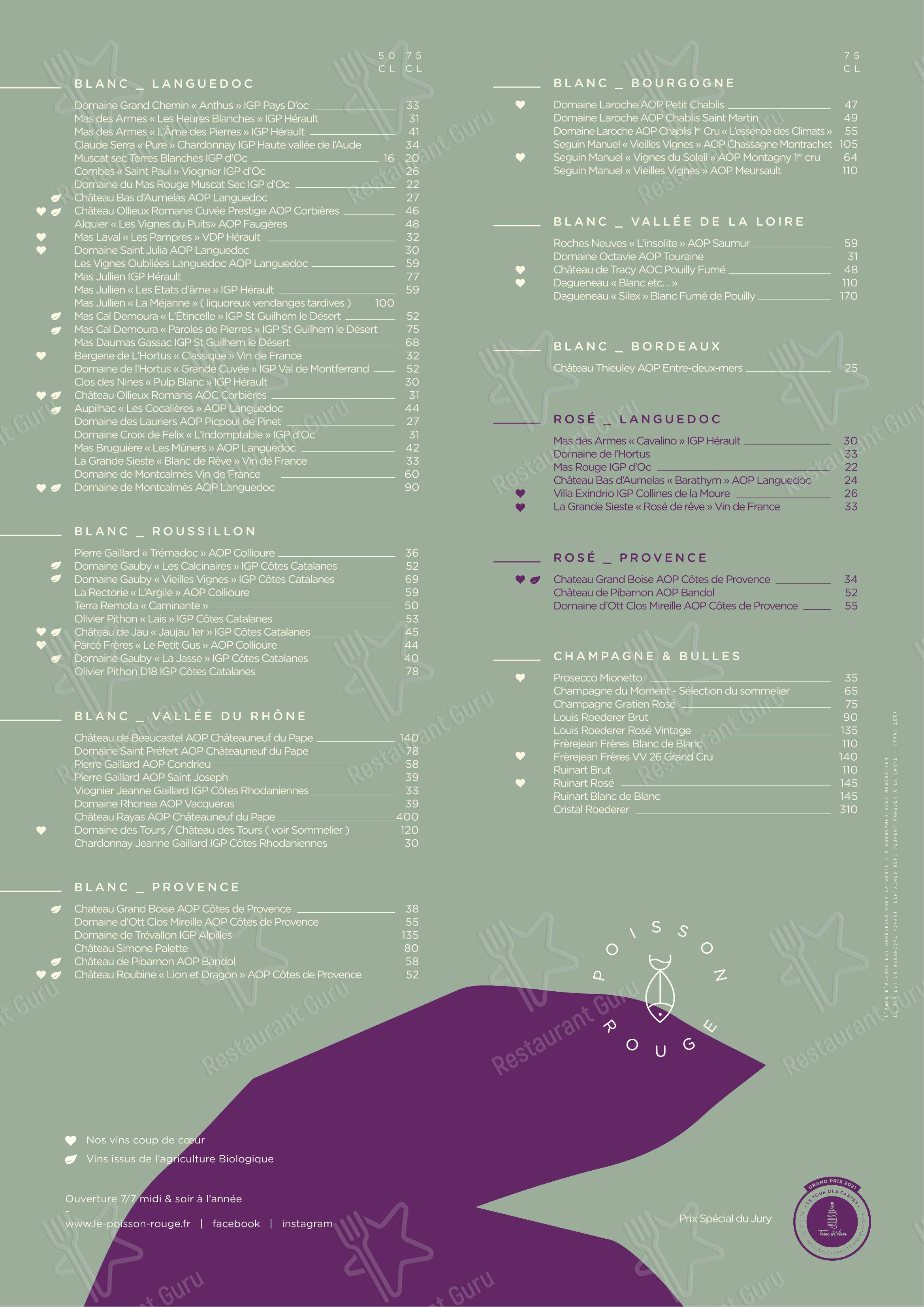 Menu bar pour Le Poisson Rouge restaurant