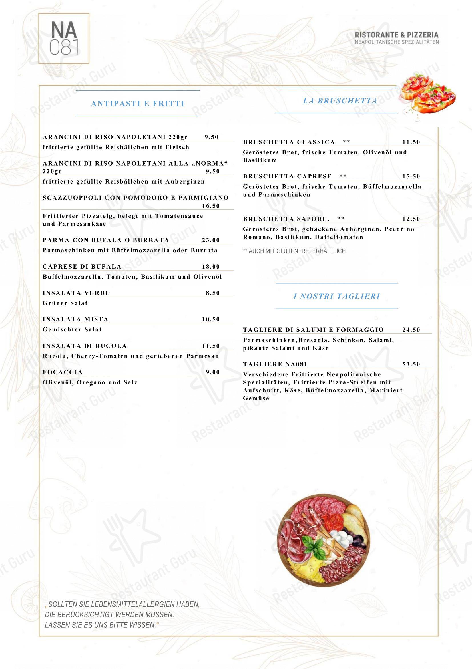 NA081 in Zurigo - Menu