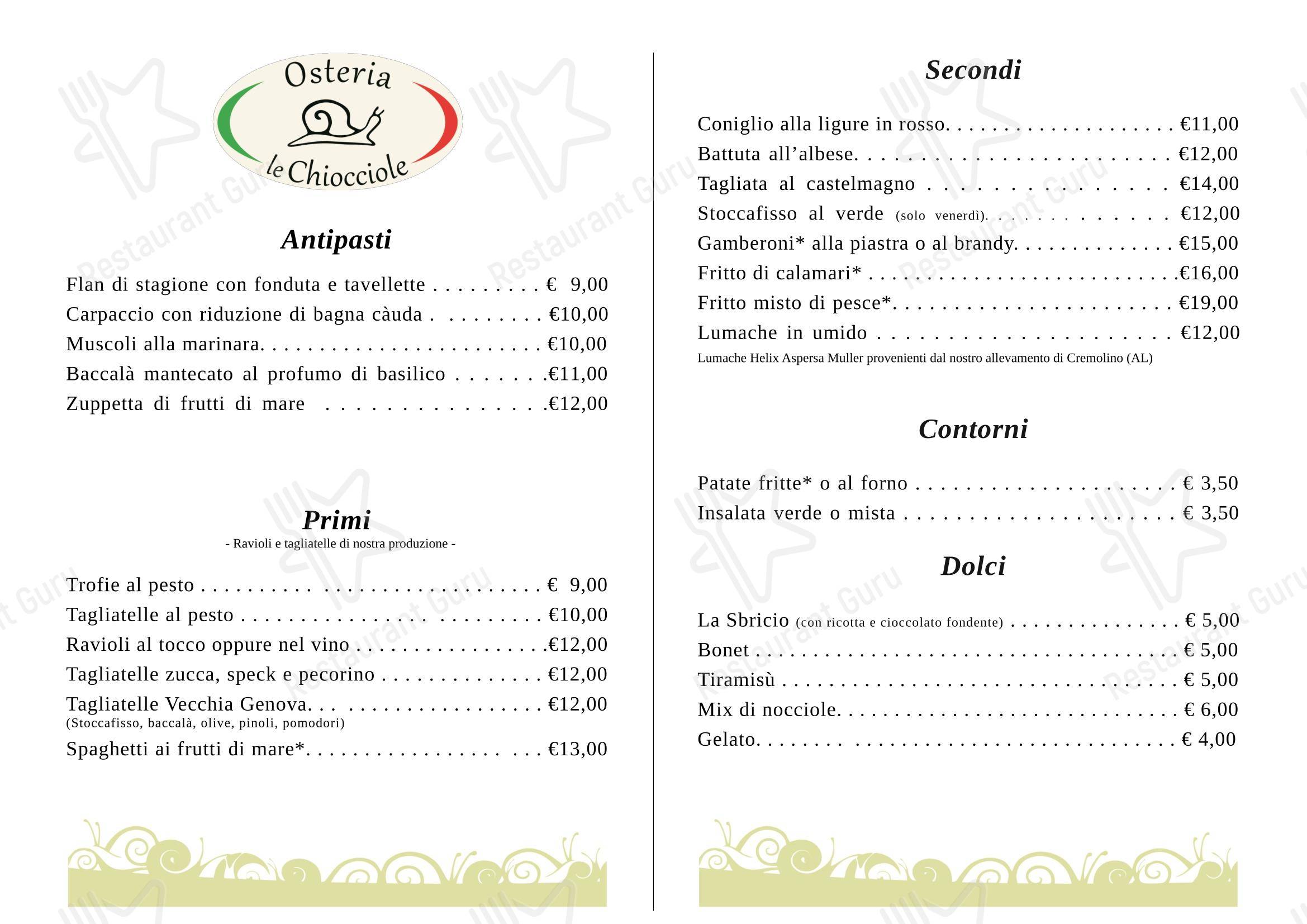Menu di Osteria Le Chiocciole - Menu