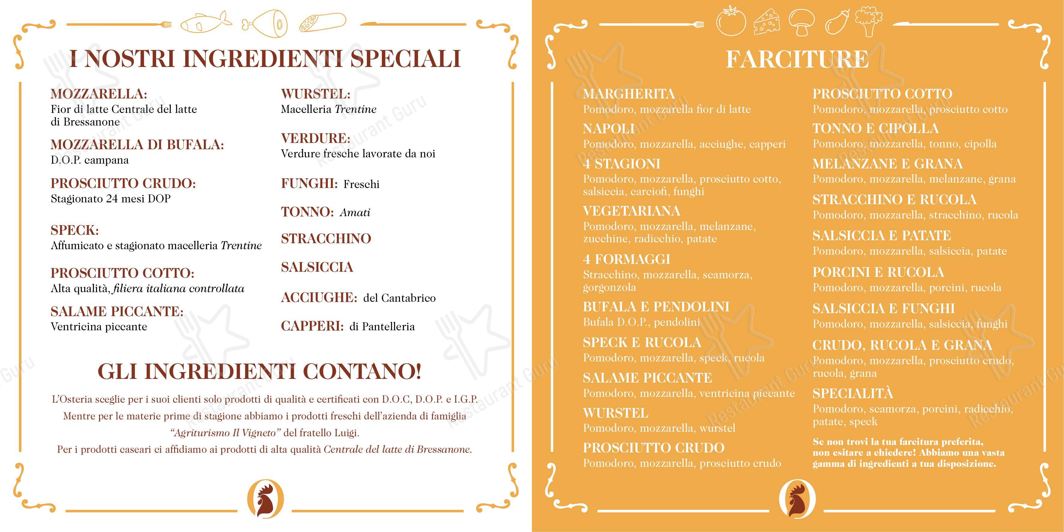 Menu bar per Osteria il Gallo in Rimini