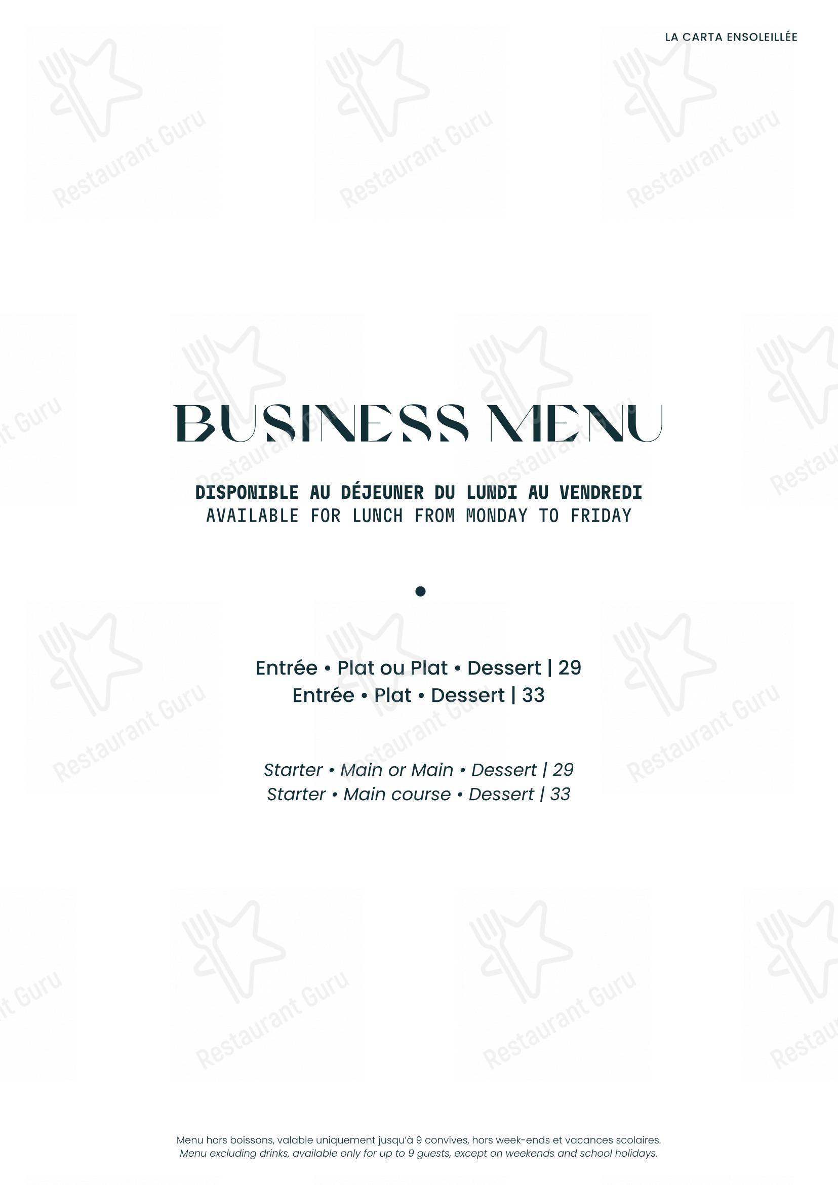 Menu pour PAMPA - Menu