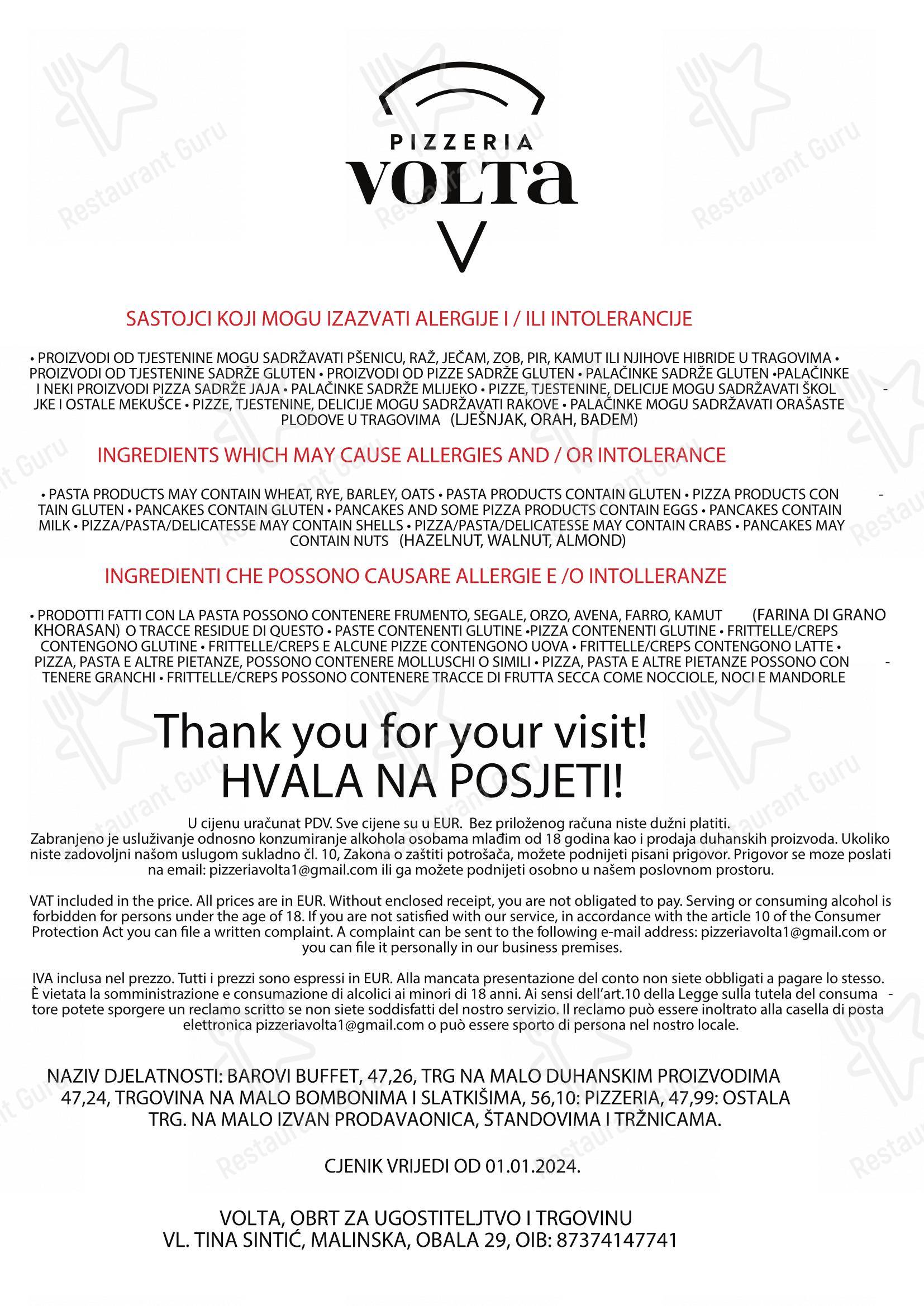 Pizzeria Volta in Malinska - Menu