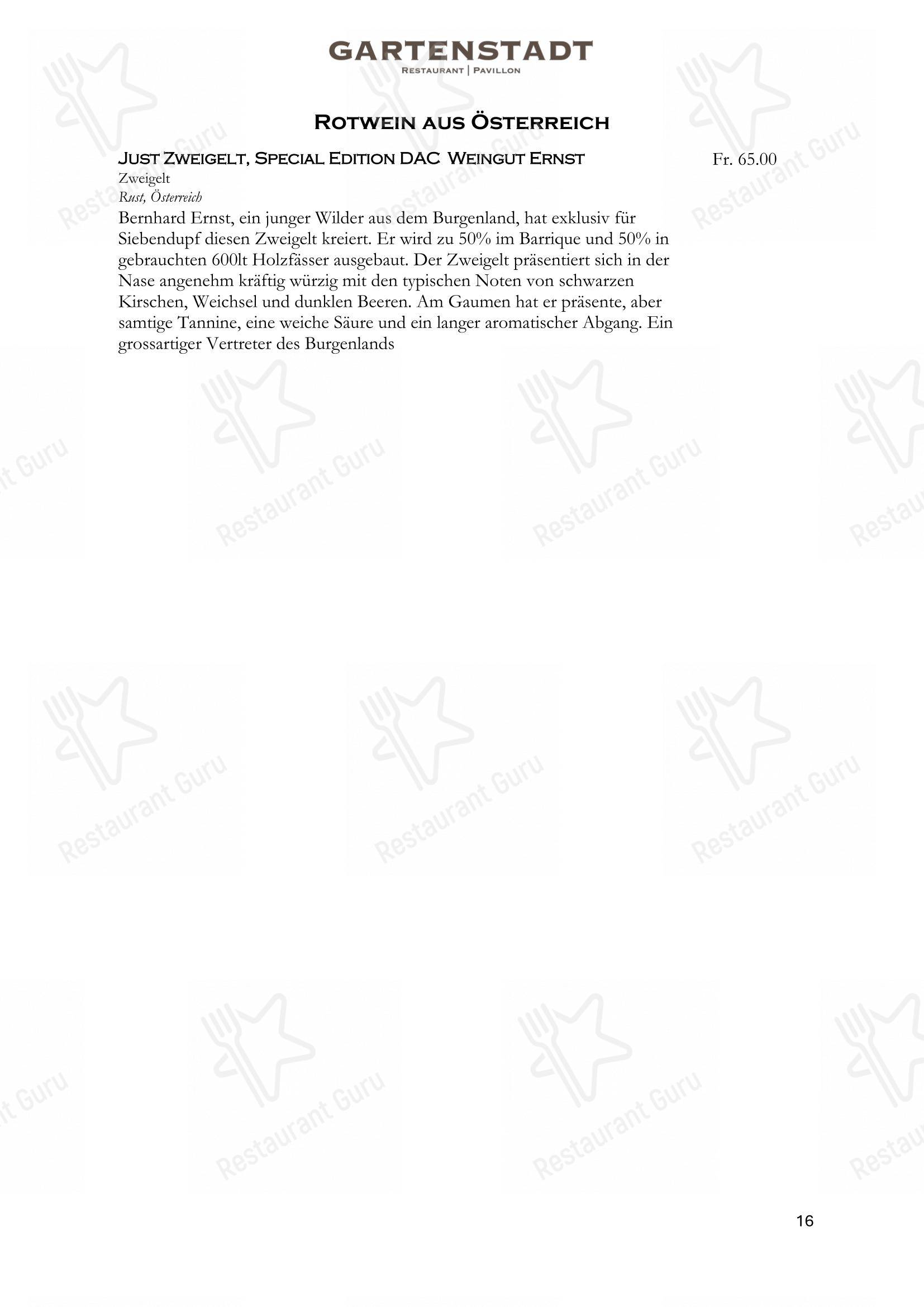 Menu bar per Restaurant Gartenstadt mit Pavillon ristorante