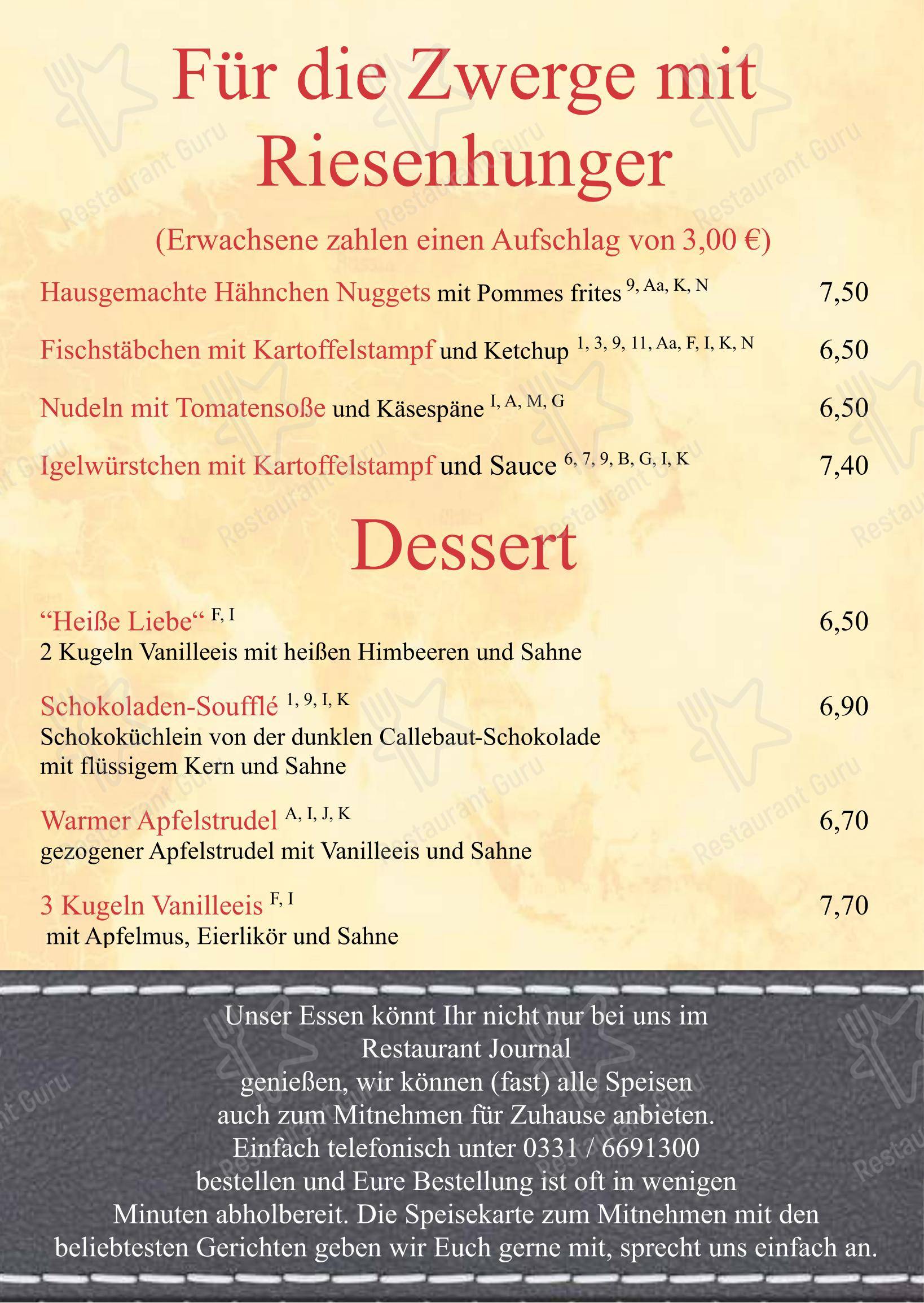 Restaurant Journal dans Potsdam - Menu bar